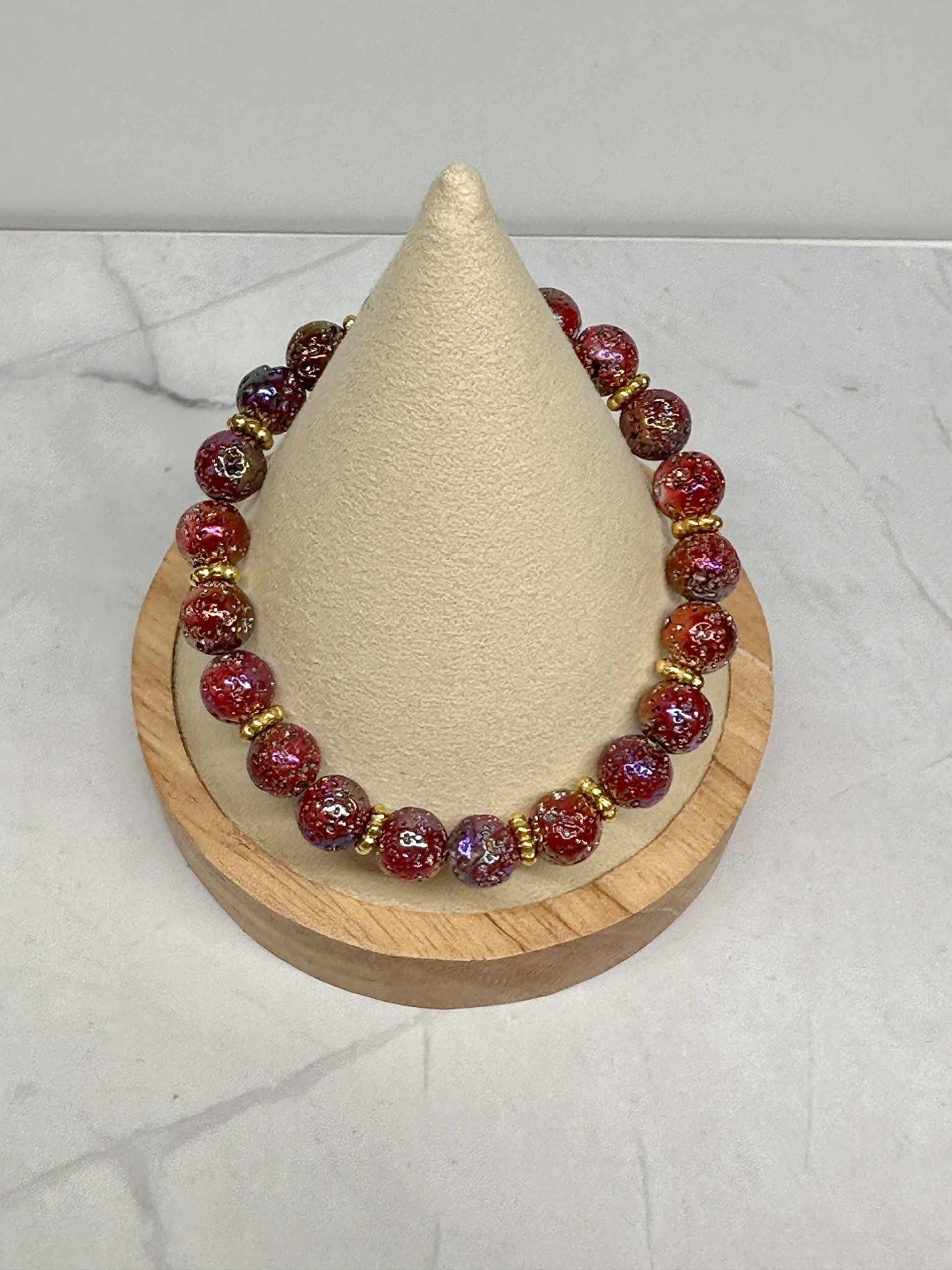 Multi Color Dark Red Glass Beaded Stretch Bracelet