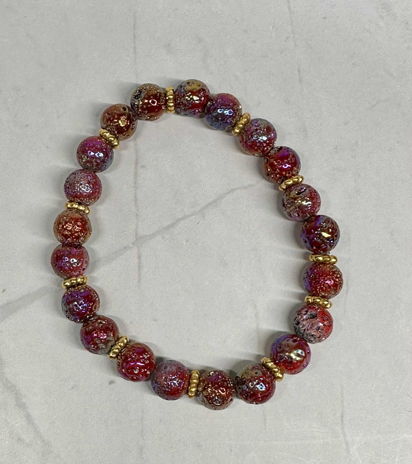 Multi Color Dark Red Glass Beaded Stretch Bracelet