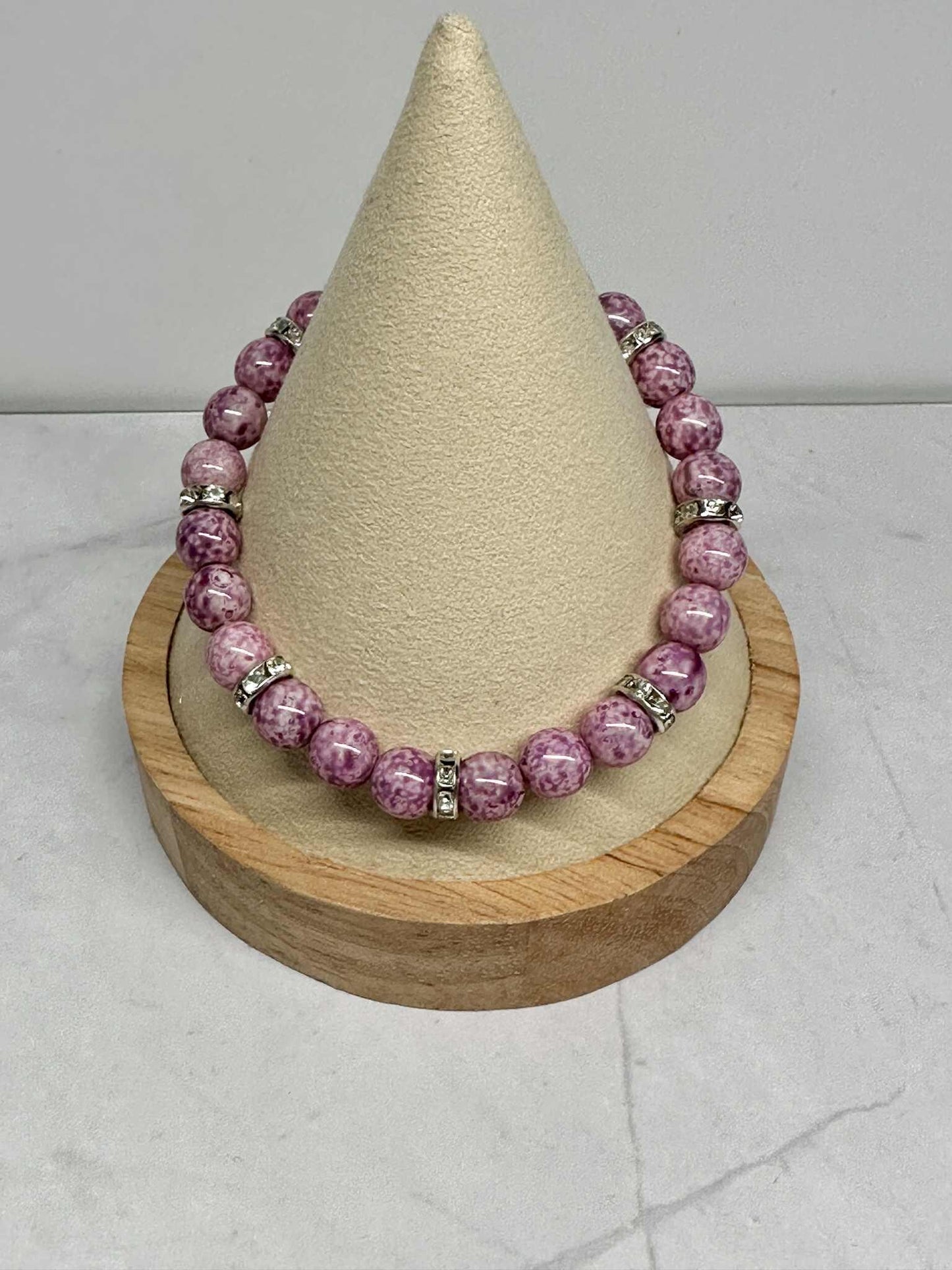 Single Strand Pink Glass Beaded Stretch Bracelet