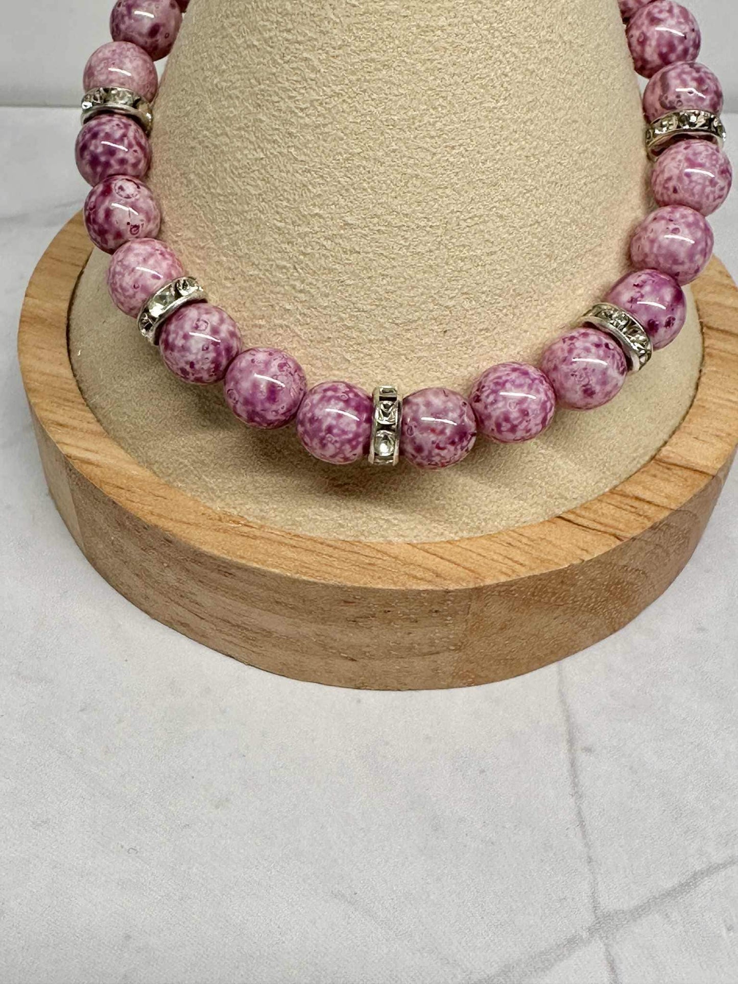 Single Strand Pink Glass Beaded Stretch Bracelet
