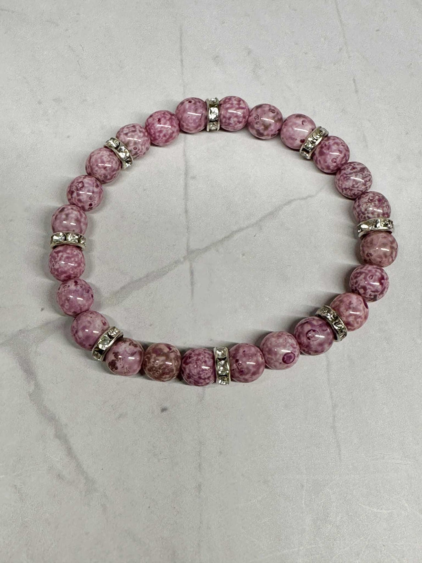 Single Strand Pink Glass Beaded Stretch Bracelet