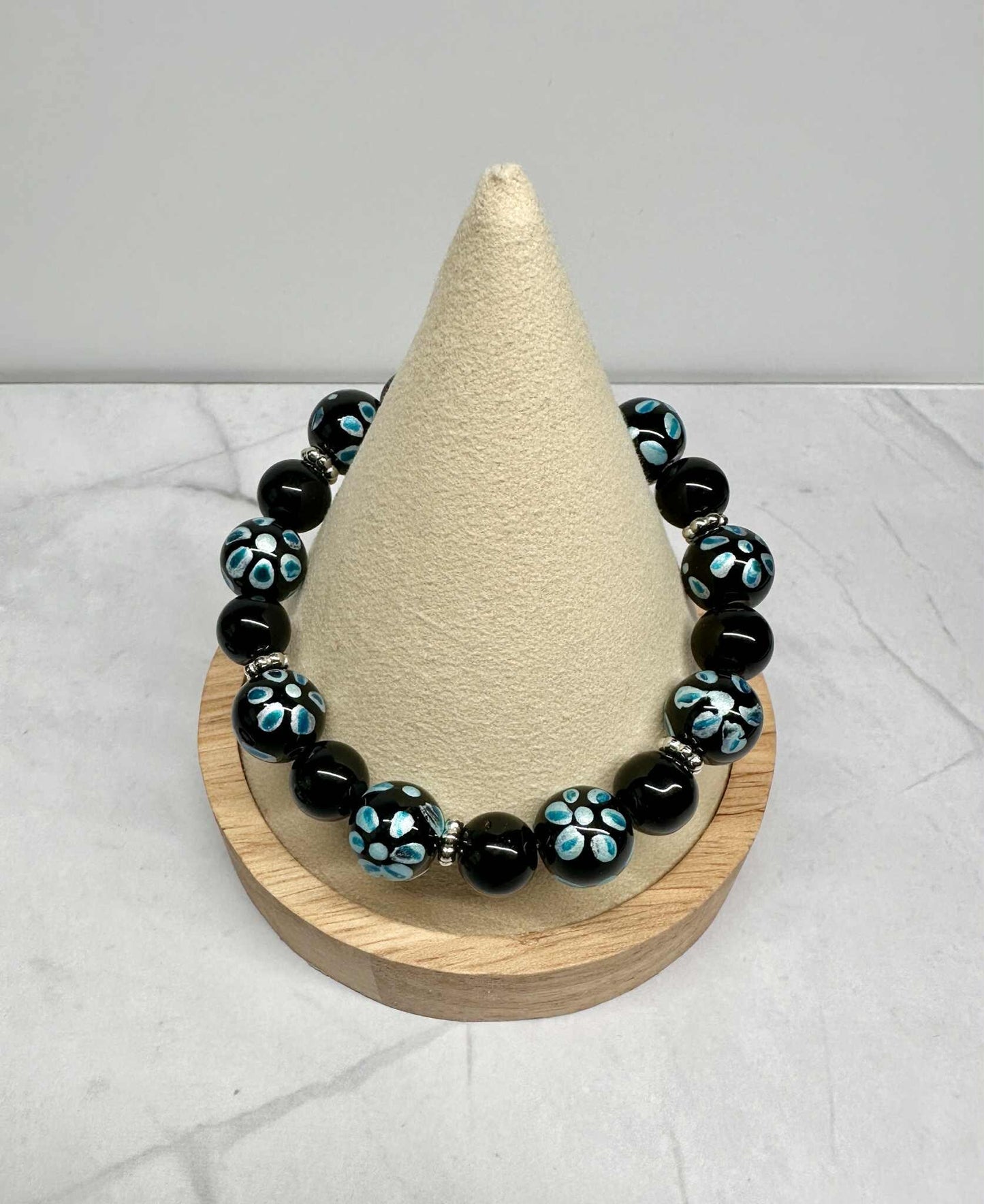Chunky Flowered Glass Beaded Stretch Bracelet