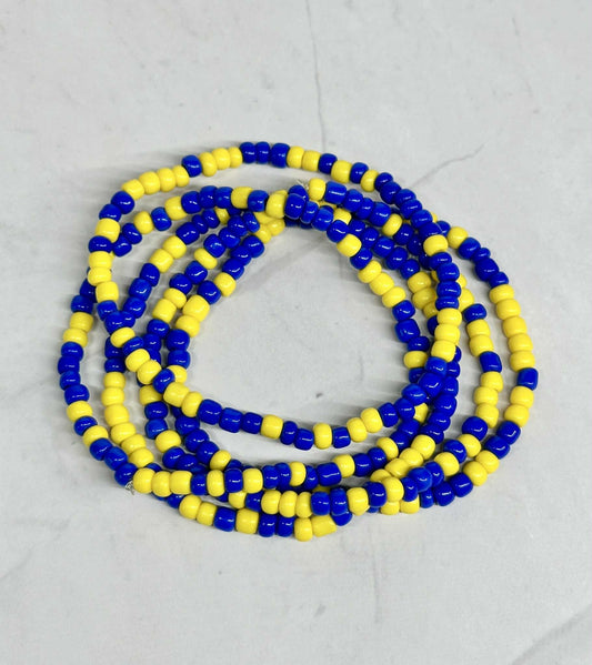 Single Strand Royal Blue and Yellow Seed Bead Stretch Bracelet