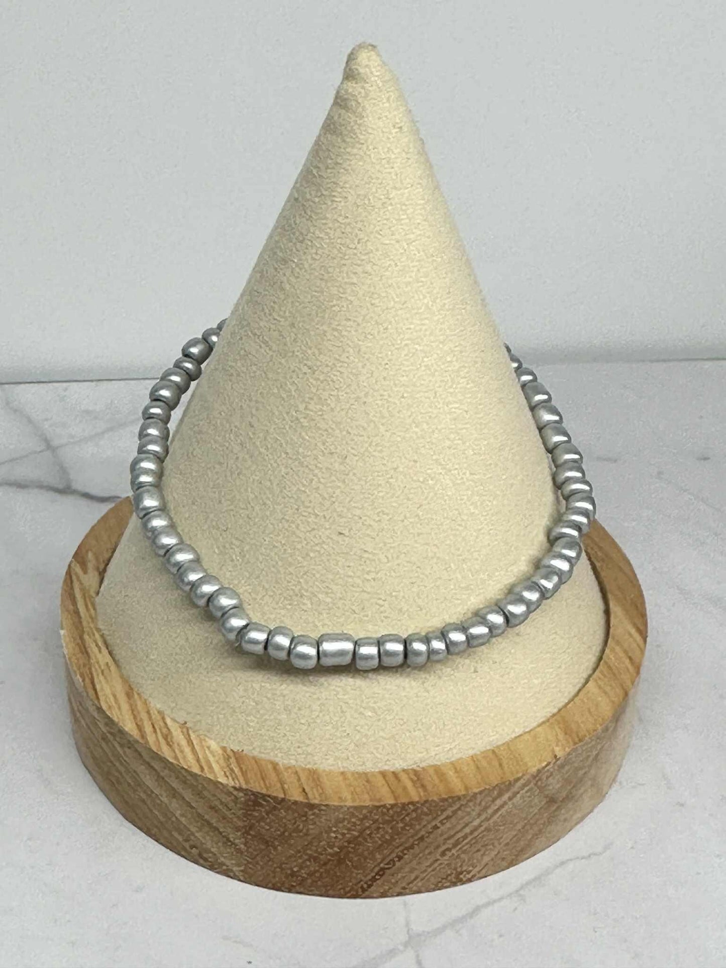 Single Strand Silver Seed Bead Stretch Bracelet