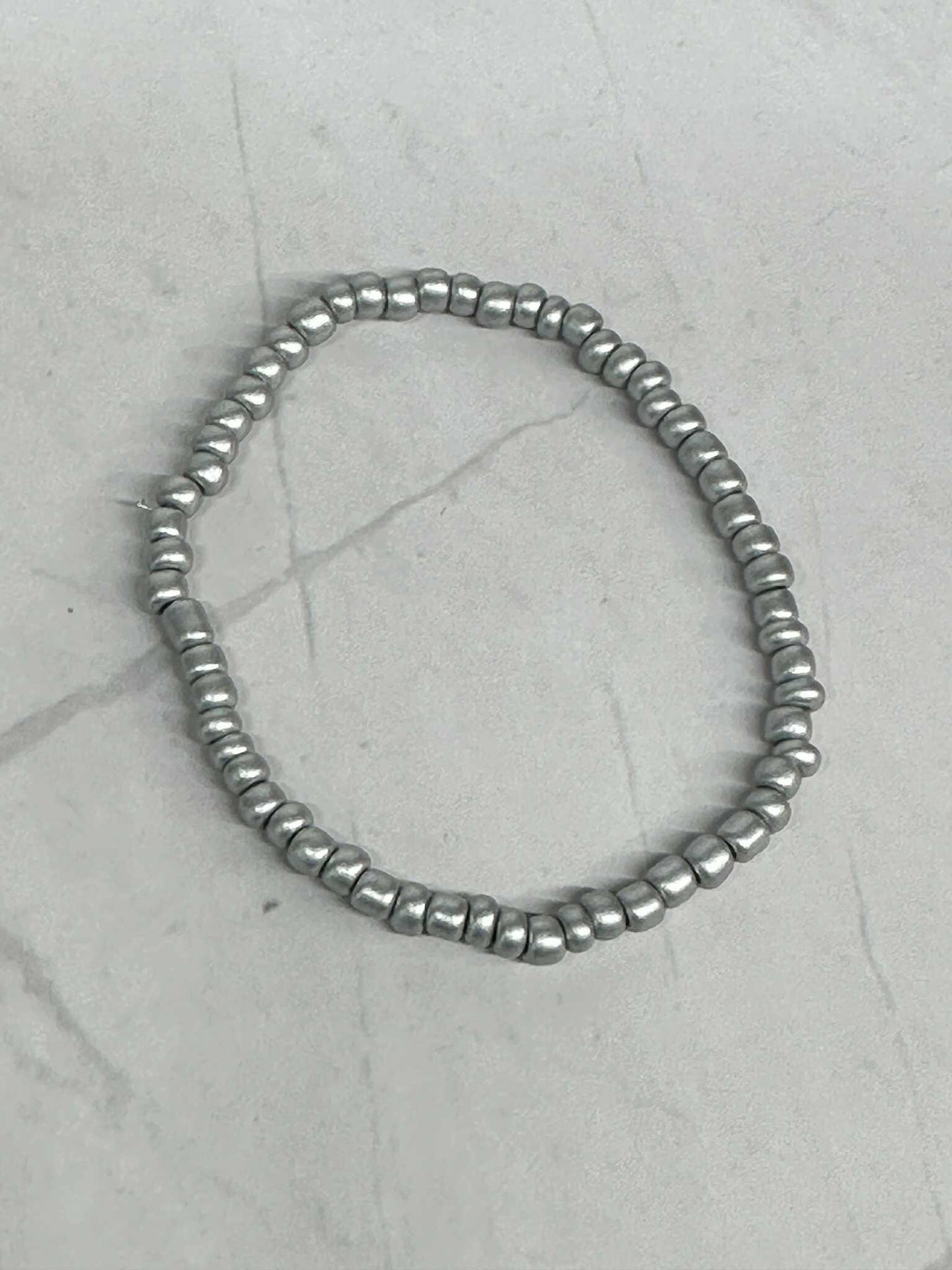 Single Strand Silver Seed Bead Stretch Bracelet