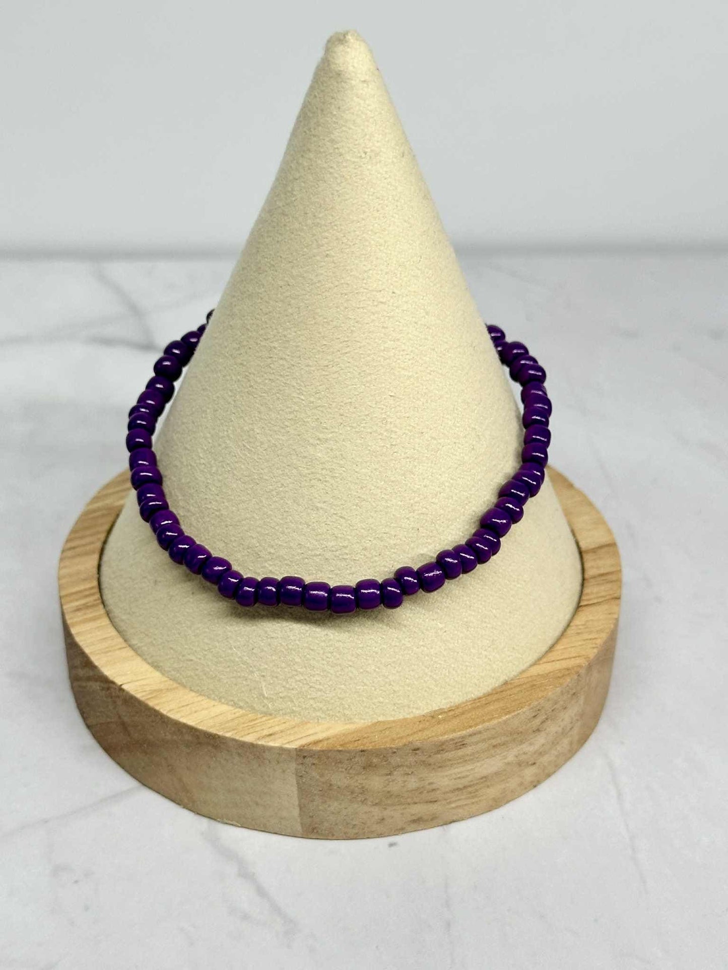 Single Strand Dark Purple Seed Bead Stretch Bracelet