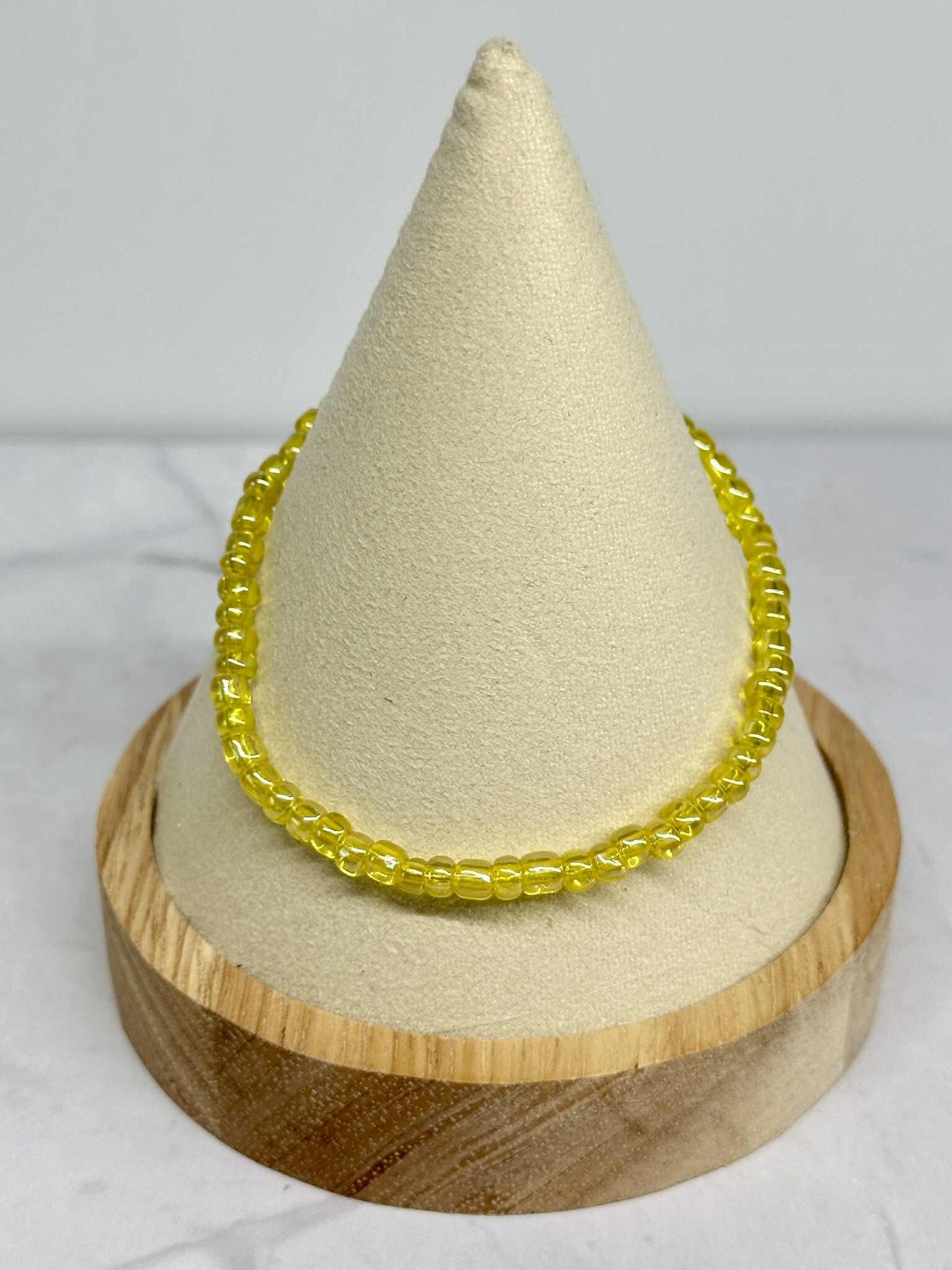 Single Strand Yellow Translucent Seed Bead Stretch Bracelet