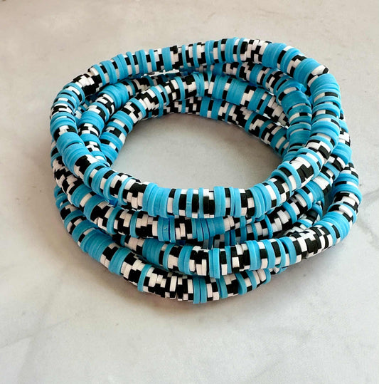 Single Strand Blue with Black & White Checkered Clay Stretch Bracelet