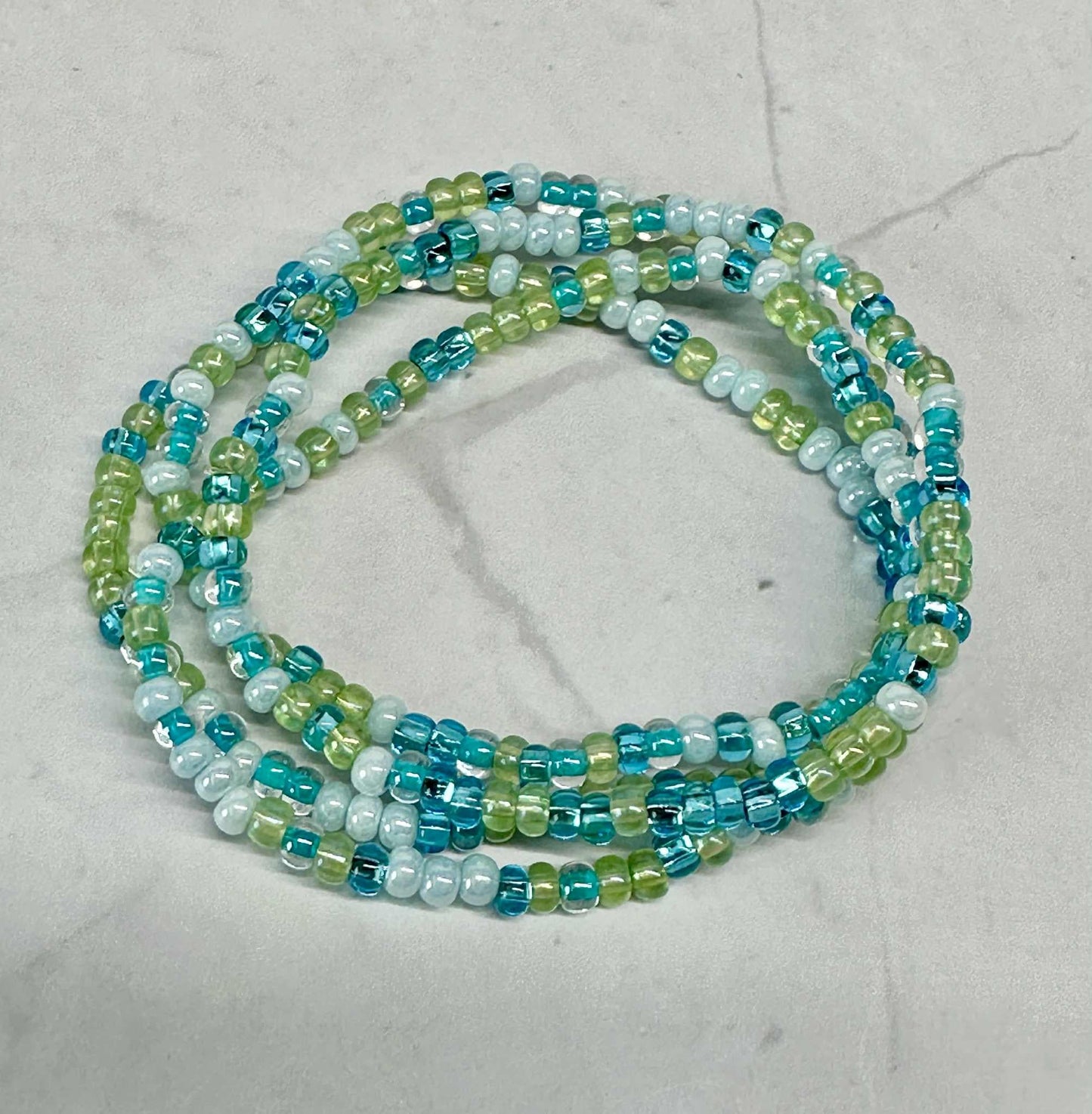 Blue & Green Mix Seed Bead Stretch Bracelet