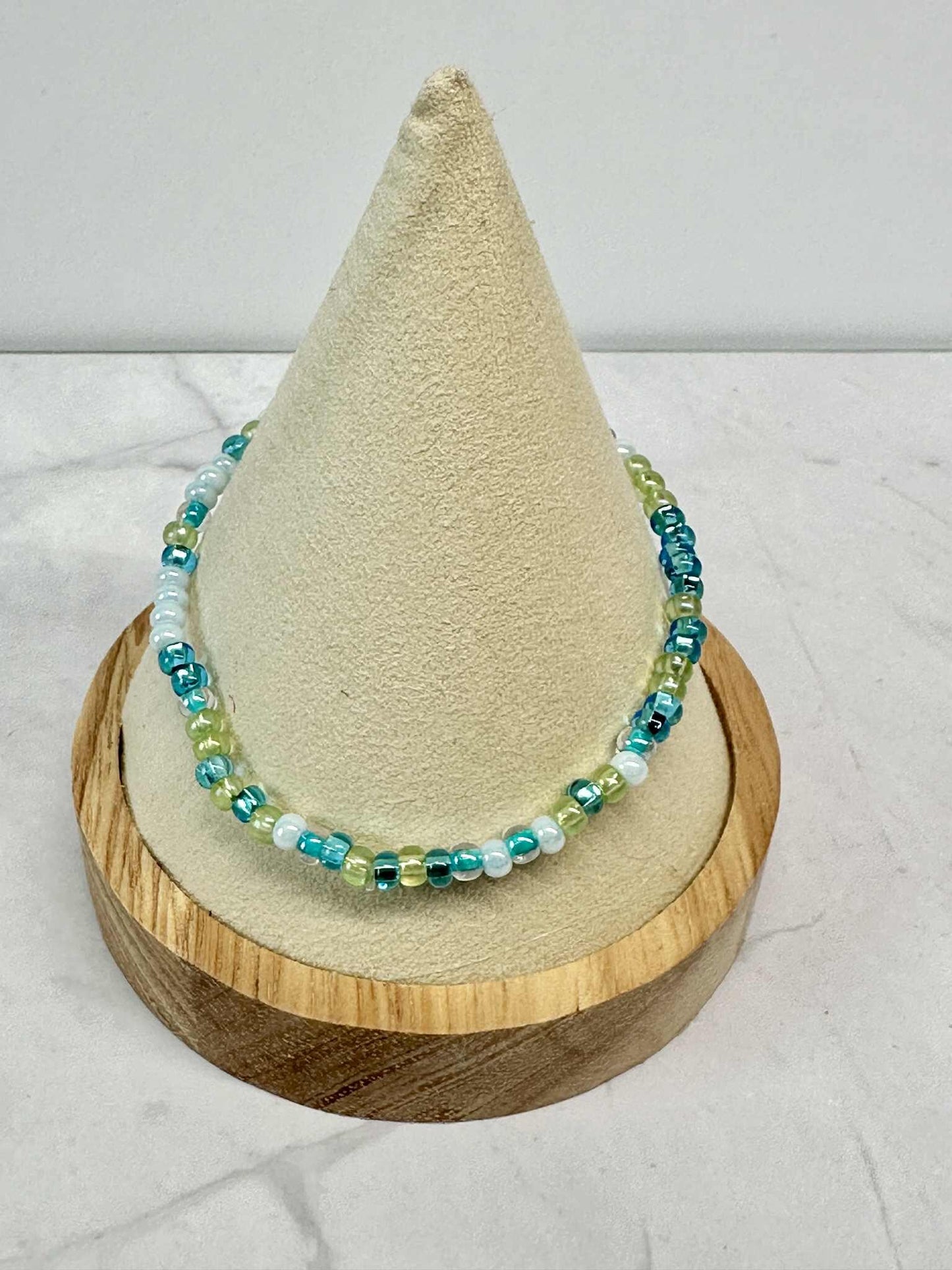 Blue & Green Mix Seed Bead Stretch Bracelet