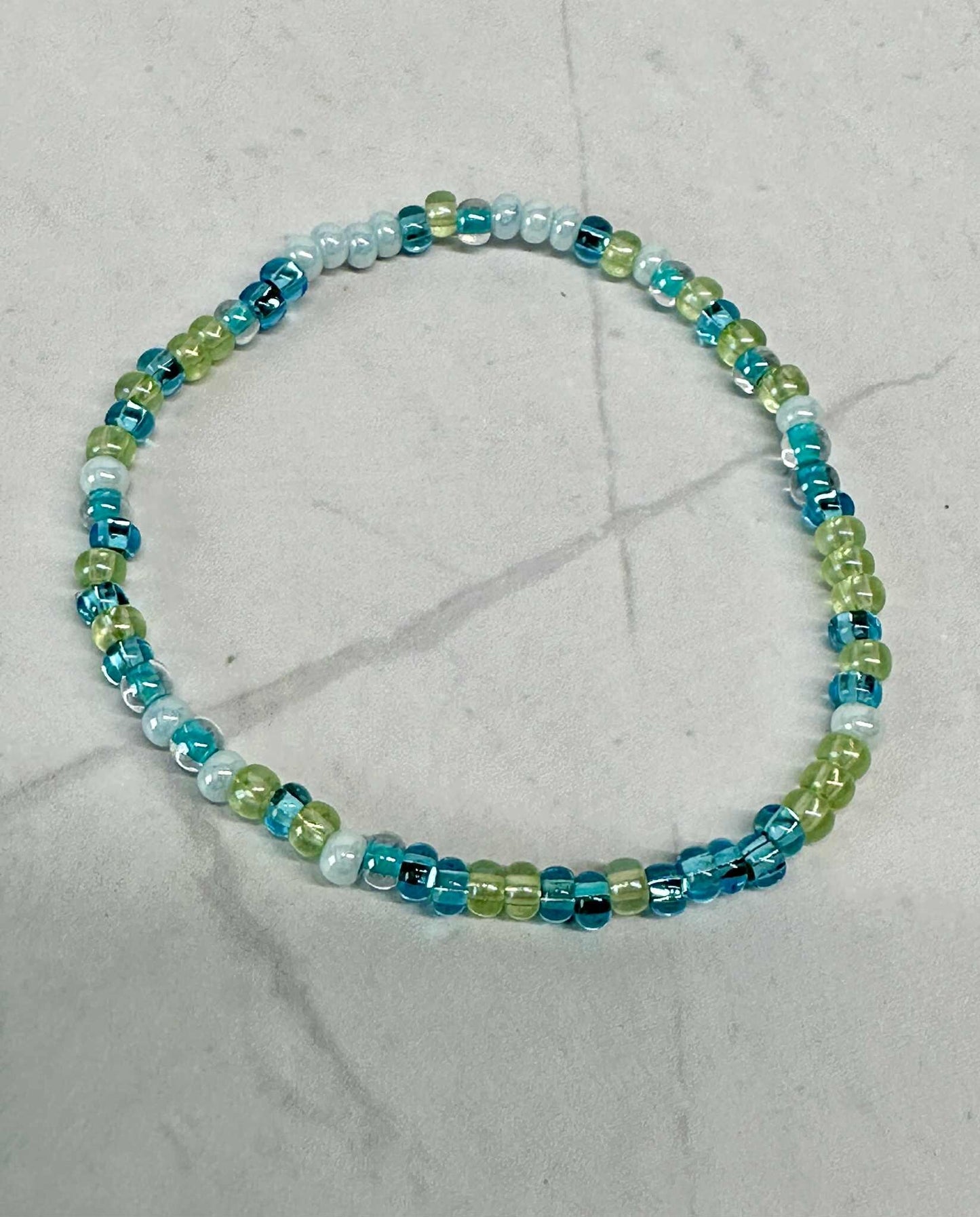 Blue & Green Mix Seed Bead Stretch Bracelet