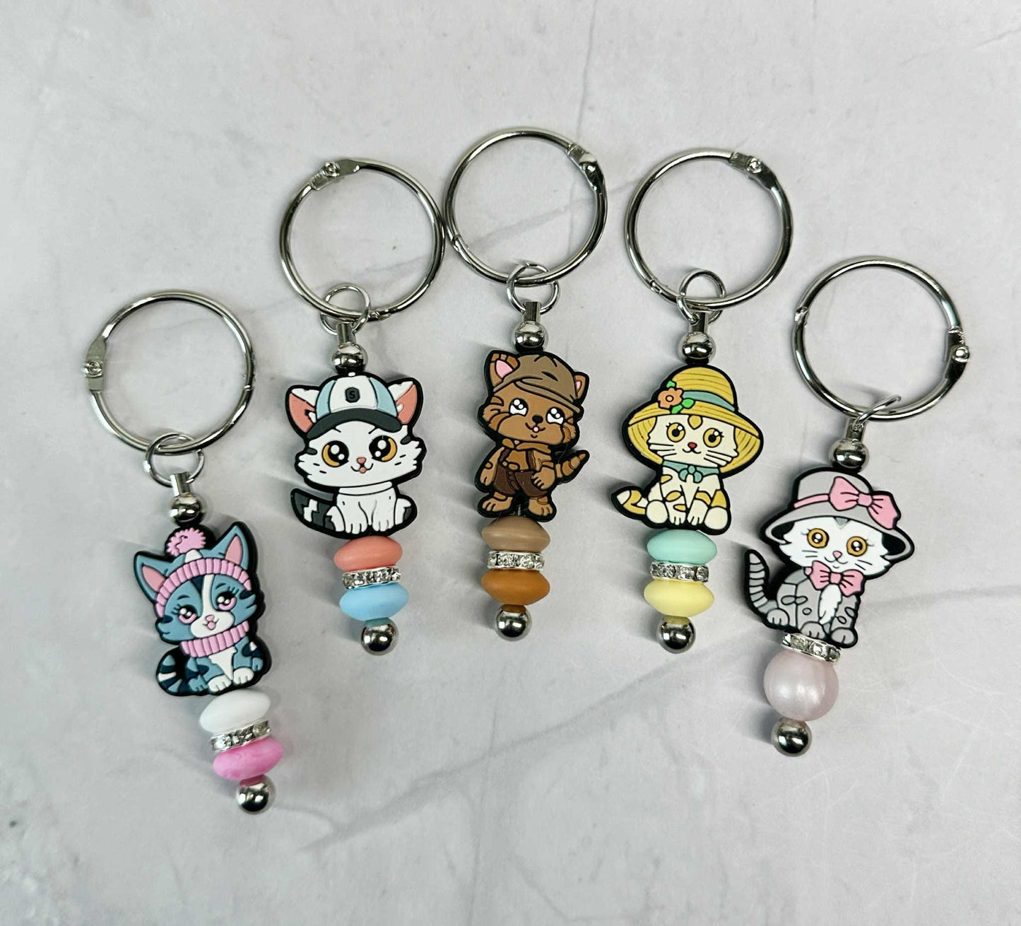 Cute Cat Silicone Keychains, Silicone Bead Keychain, Zipper Pull