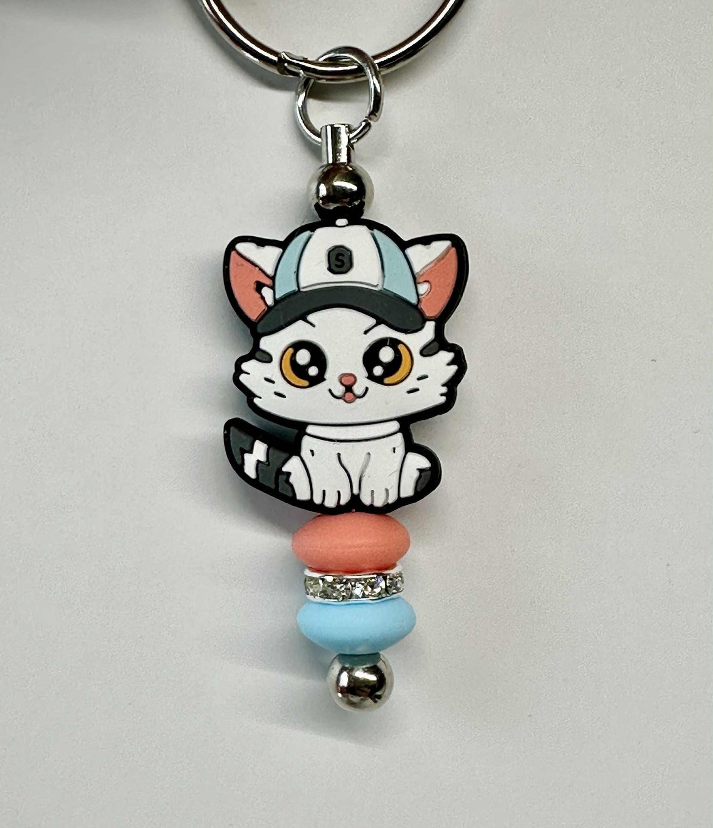 Cute Cat Silicone Keychains, Silicone Bead Keychain, Zipper Pull