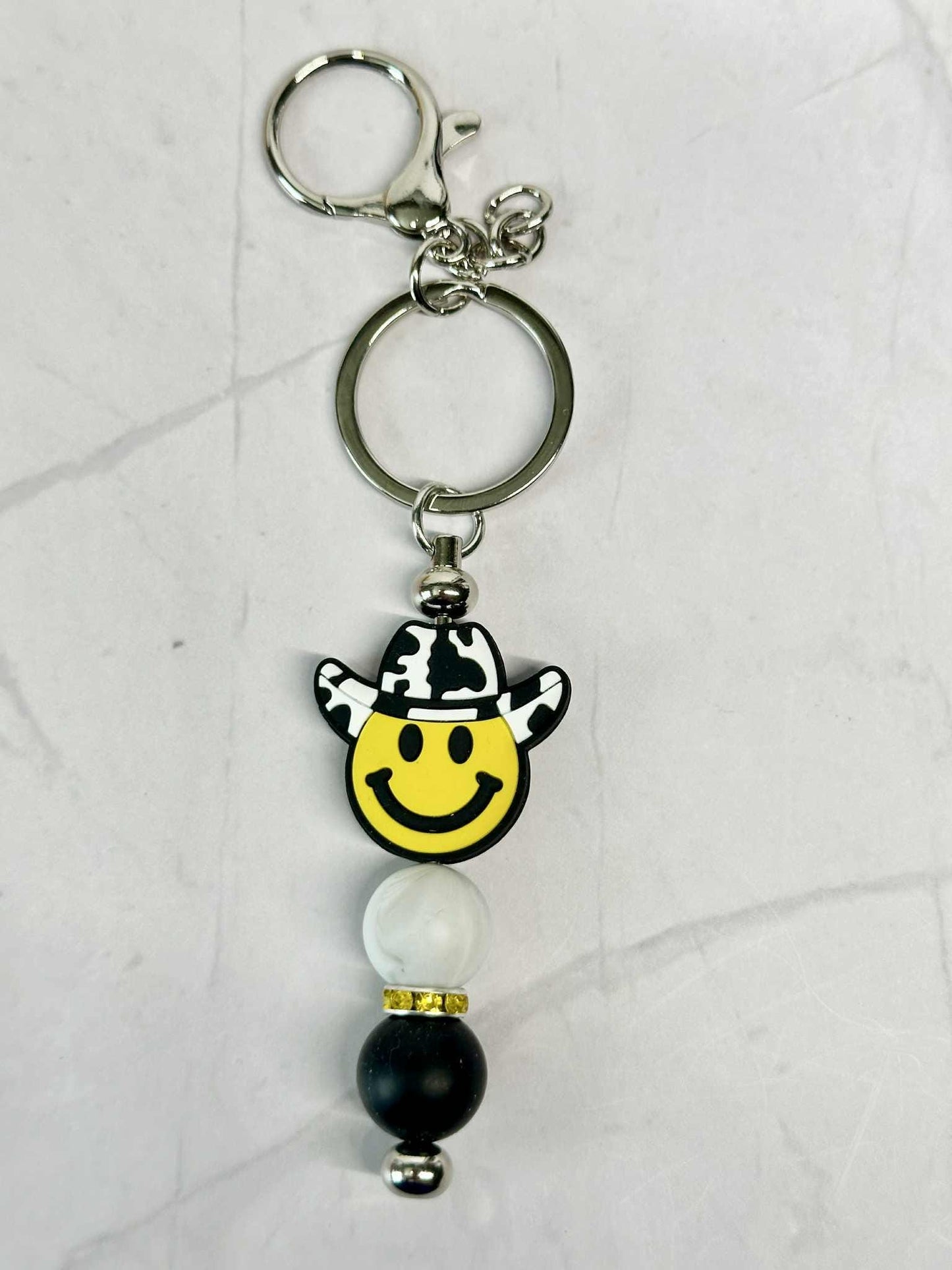Cute Smiley Face Cowboy Silicone Keychain, Silicone Bead Keychain, Zipper Pull