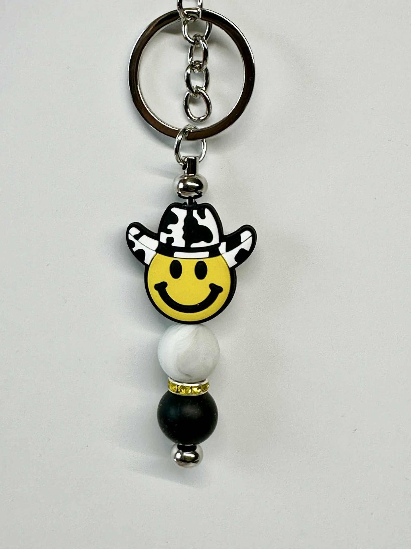 Cute Smiley Face Cowboy Silicone Keychain, Silicone Bead Keychain, Zipper Pull