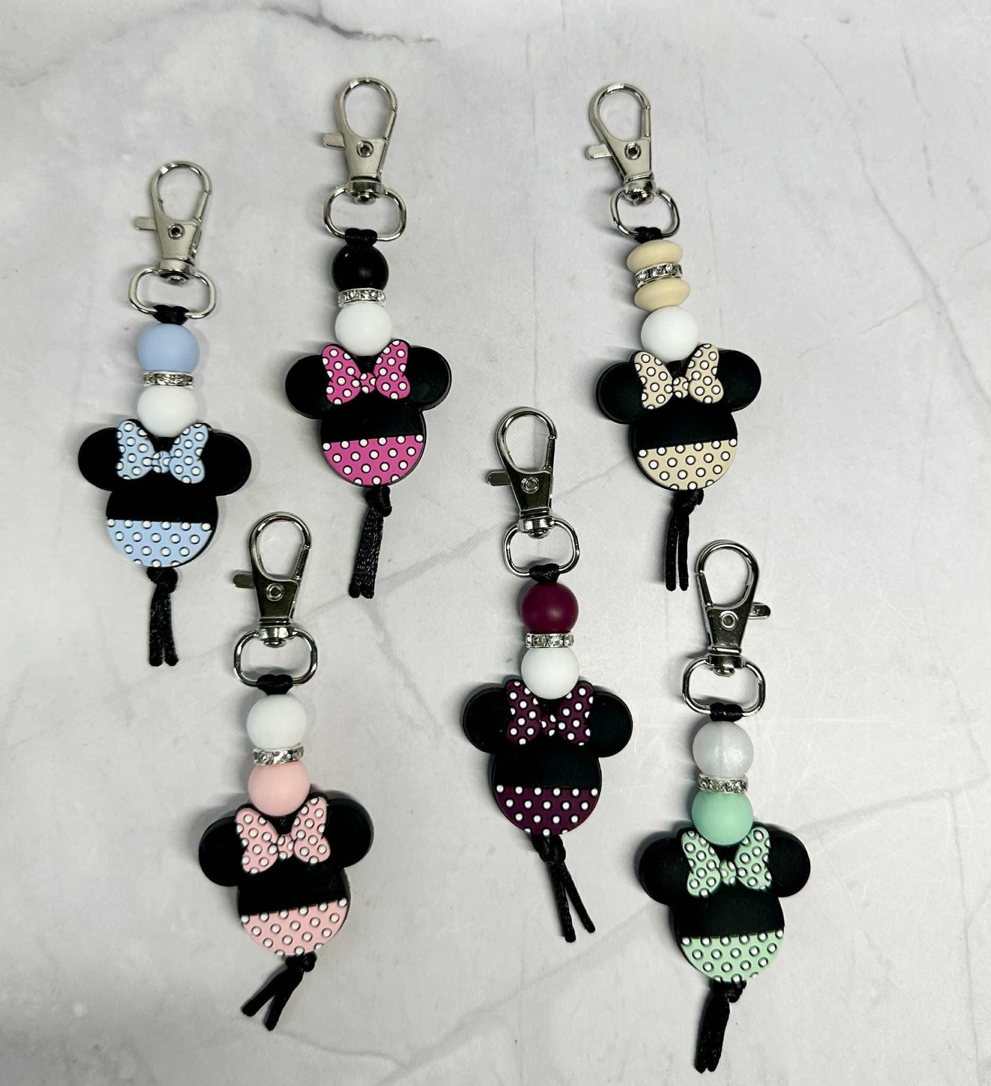 Polka Dot Bow Silicone Bead Keychain, Purse Charm, Silicone Bead Keychain, Zipper Pull