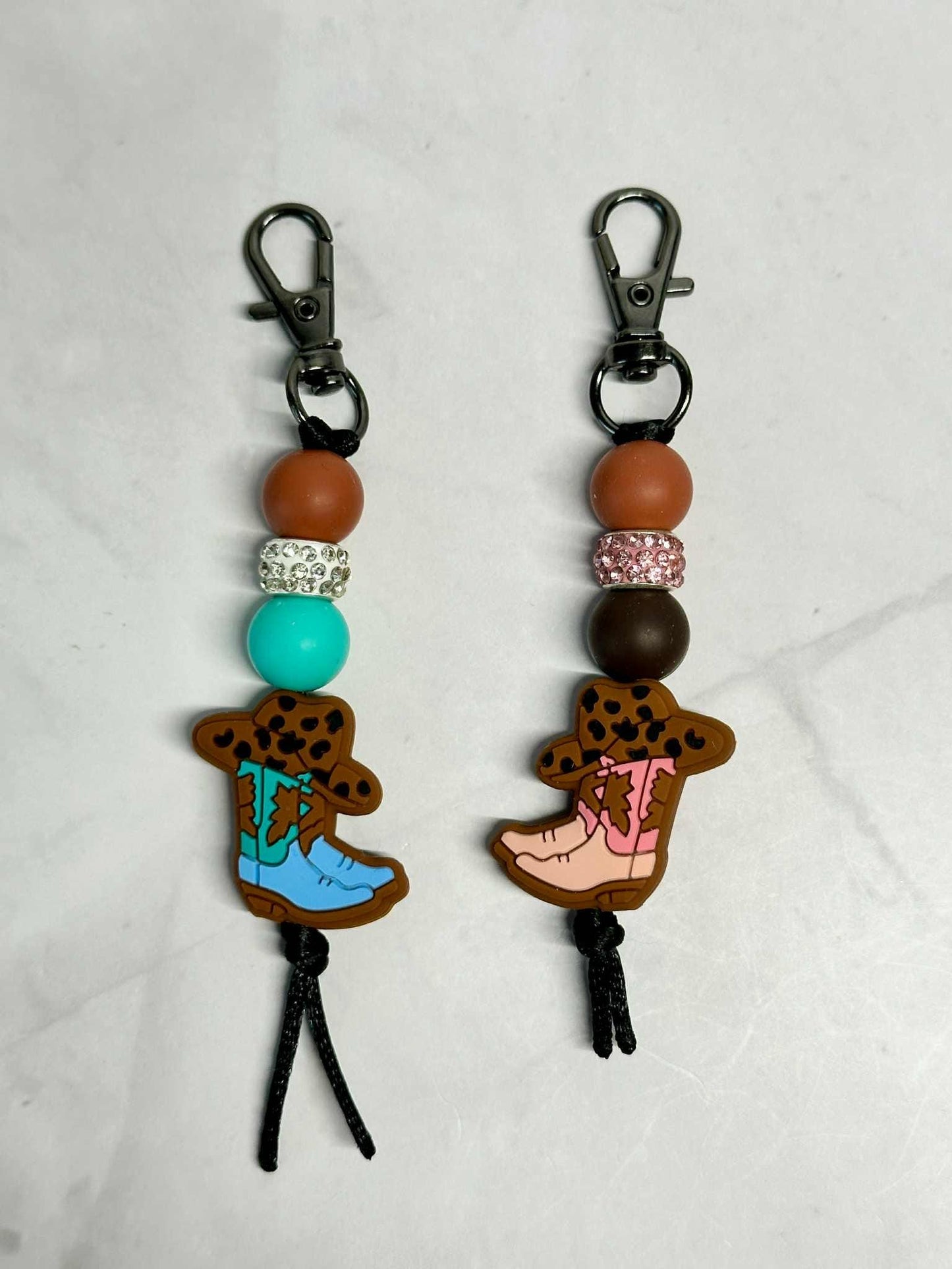 Cowboy Boots Keychains, Silicone Bead Keychain, Zipper Pull