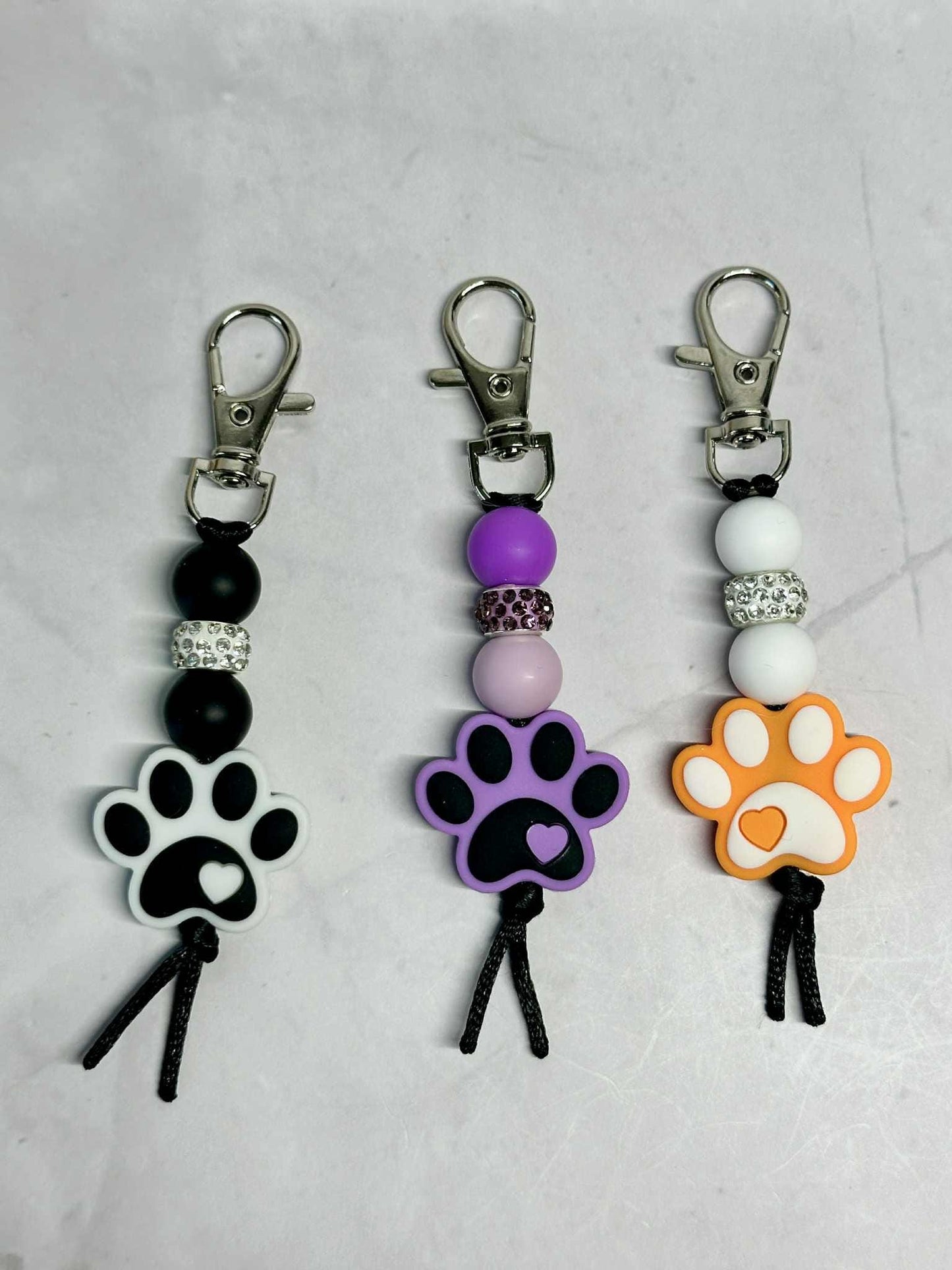 Dog Paw Keychain, Silicone Bead Keychain, Zipper Pull