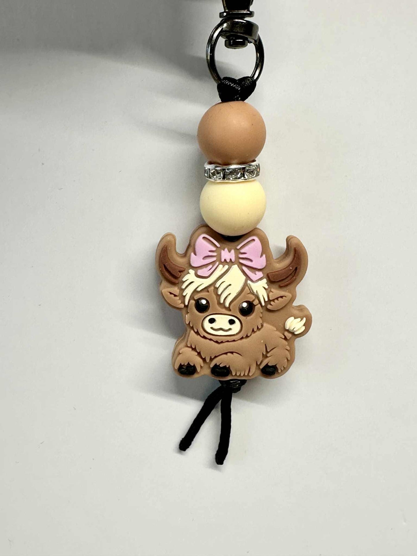 Highland Cow Keychains, Silicone Bead Keychain, Zipper Pull