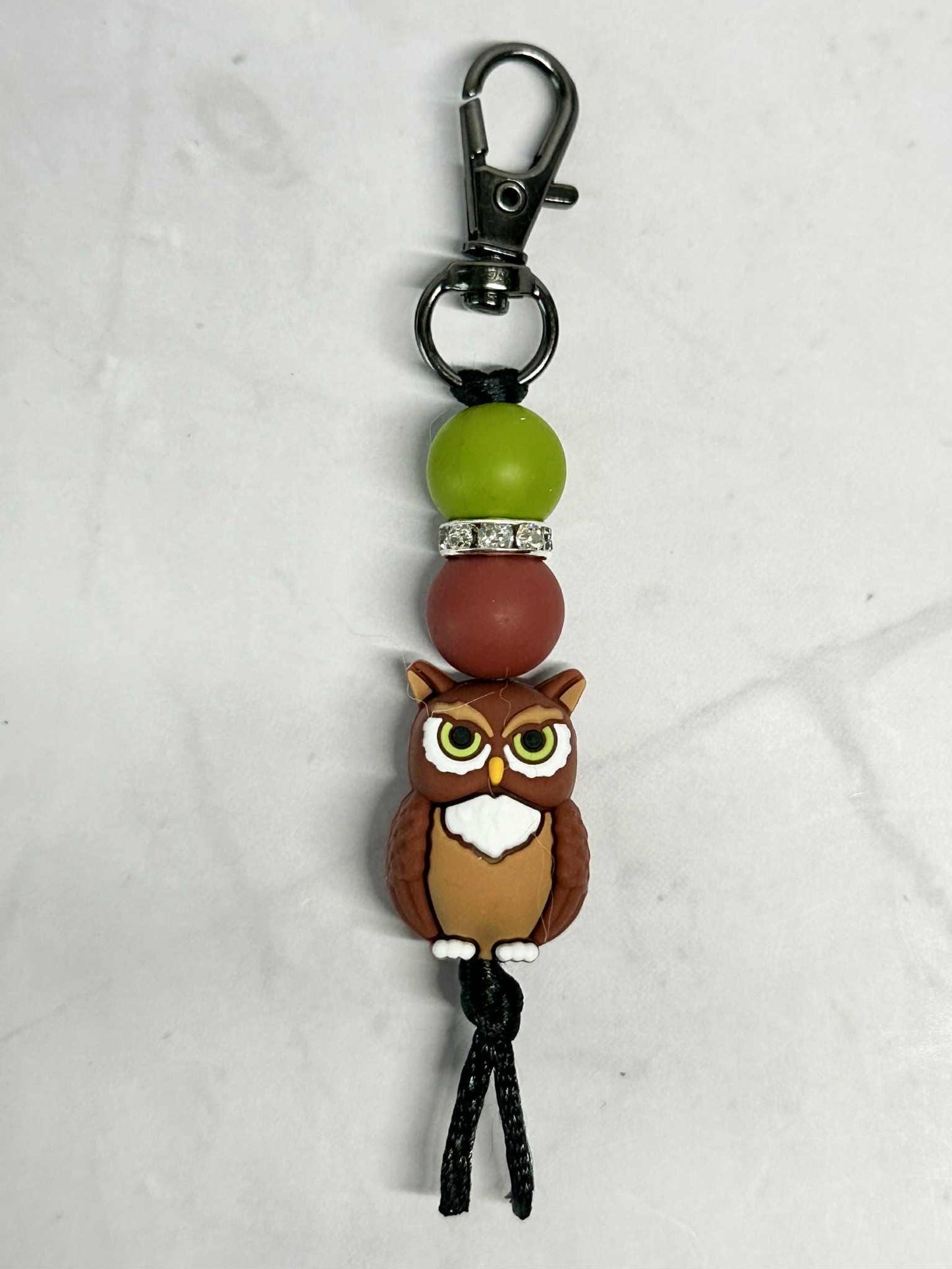 Cute Owl Keychain, Silicone Bead Keychain, Zipper Pull