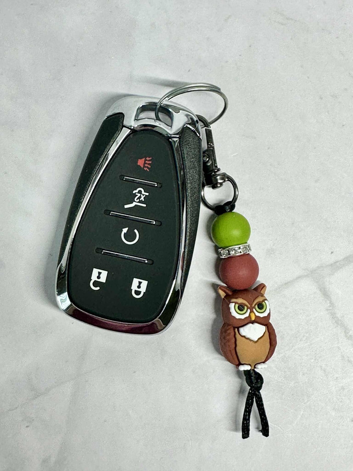 Cute Owl Keychain, Silicone Bead Keychain, Zipper Pull