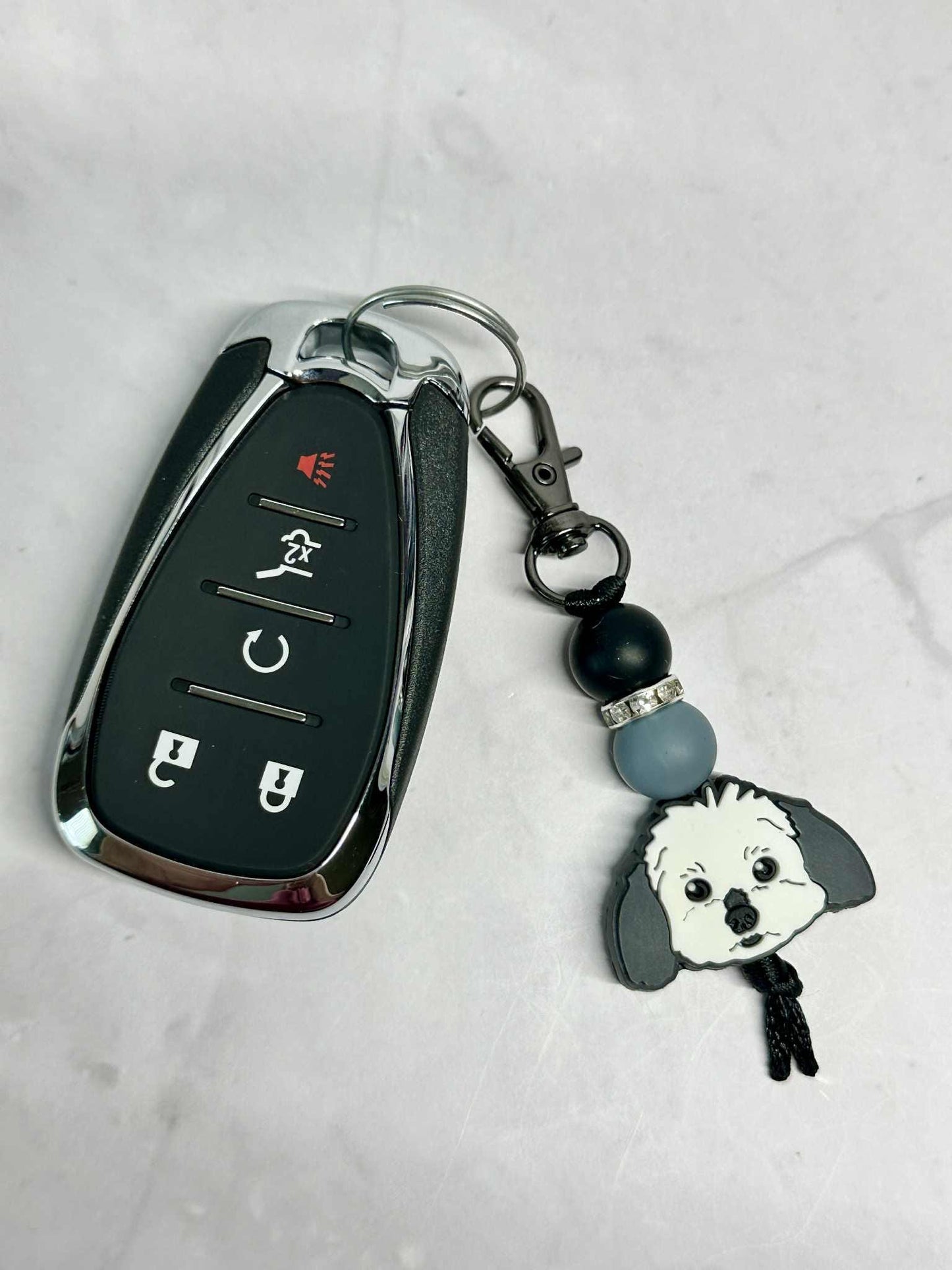 Cute White Dog Keychain, Silicone Bead Keychain, Zipper Pull