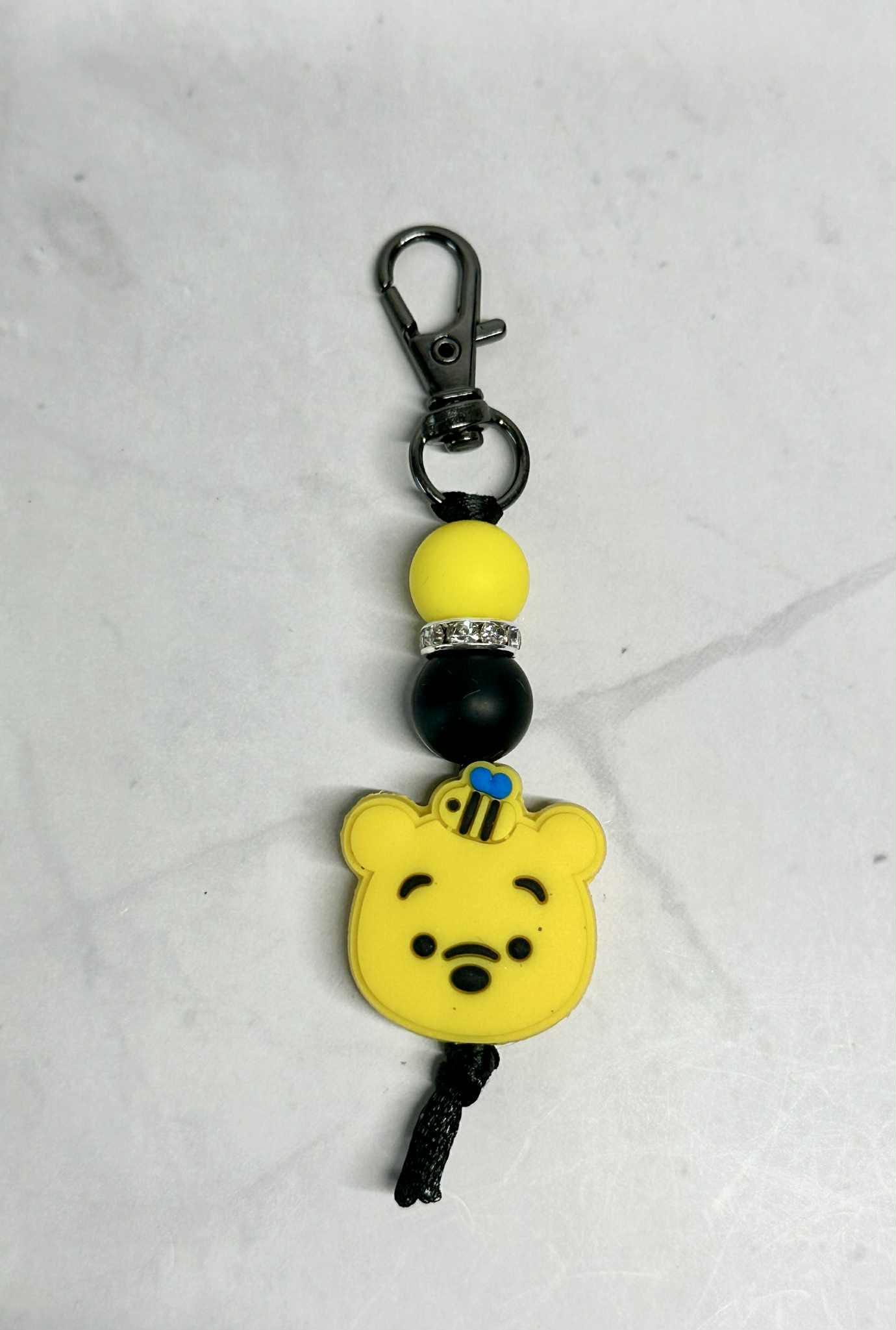 Yellow Bear Keychain, Silicone Bead Keychain, Zipper Pull