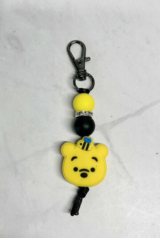 Yellow Bear Keychain, Silicone Bead Keychain, Zipper Pull