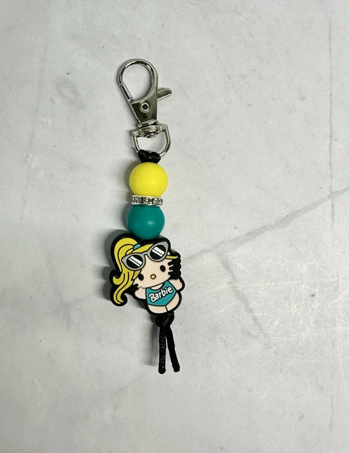 Summer Girl Kitty Keychain, Silicone Bead Keychain, Zipper Pull