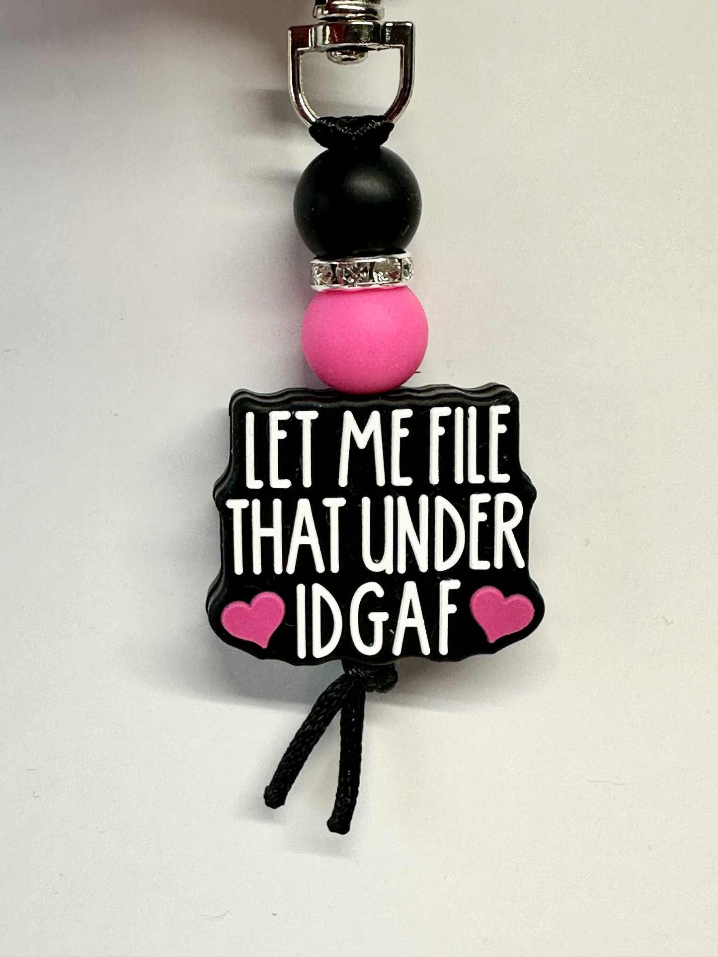 Sarcastic IDGAF Keychain, Silicone Bead Keychain, Zipper Pull