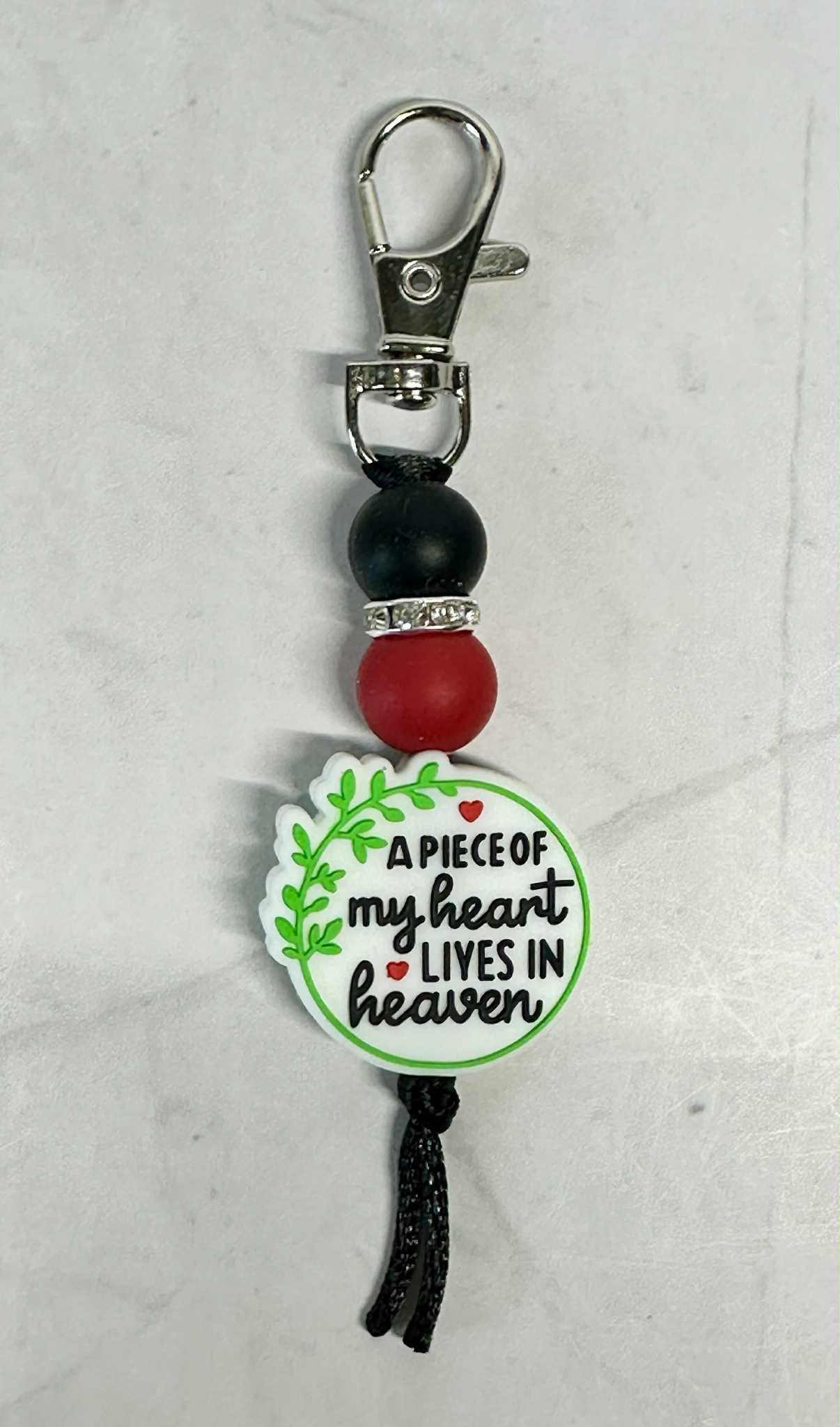 Piece Of My Heart Lives In Heaven Keychain, Silicone Bead Keychain, Zipper Pull