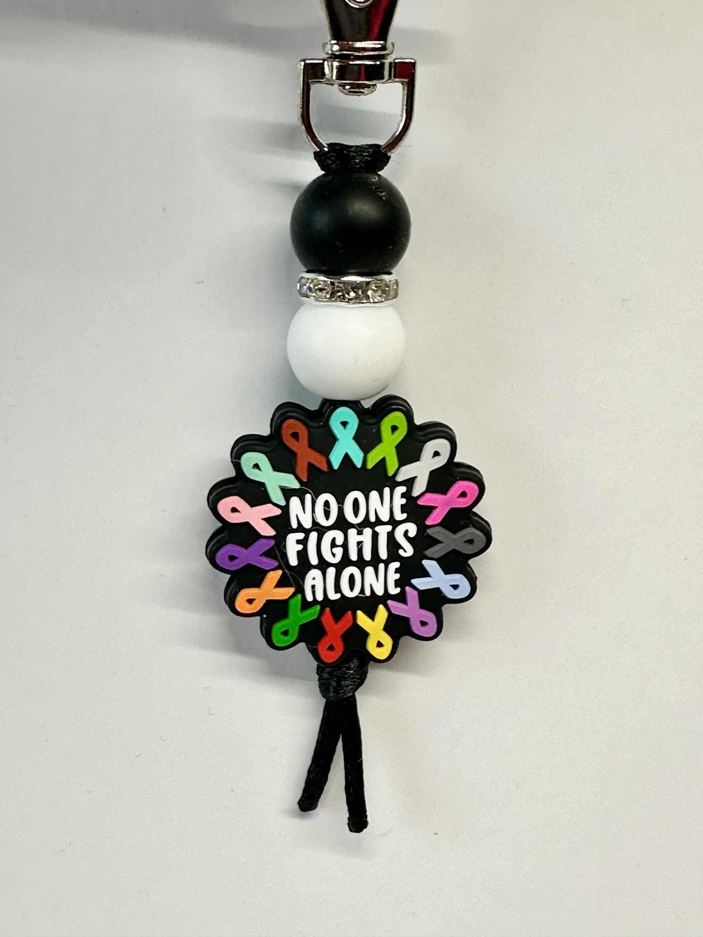 No One Fights Alone Cancer Keychain, Silicone Bead Keychain, Zipper Pull