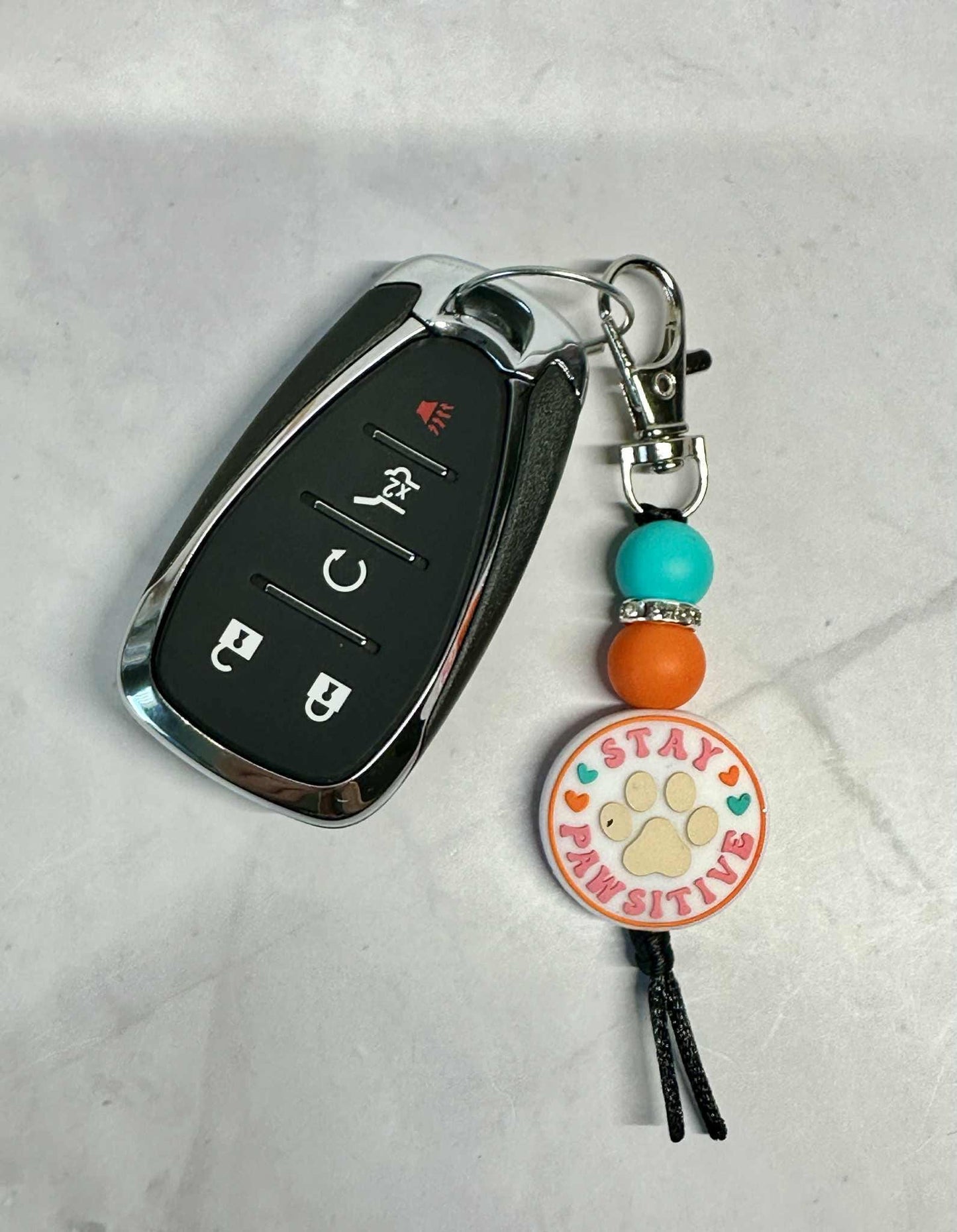 Stay Pawsitive Keychain, Silicone Bead Keychain, Zipper Pull