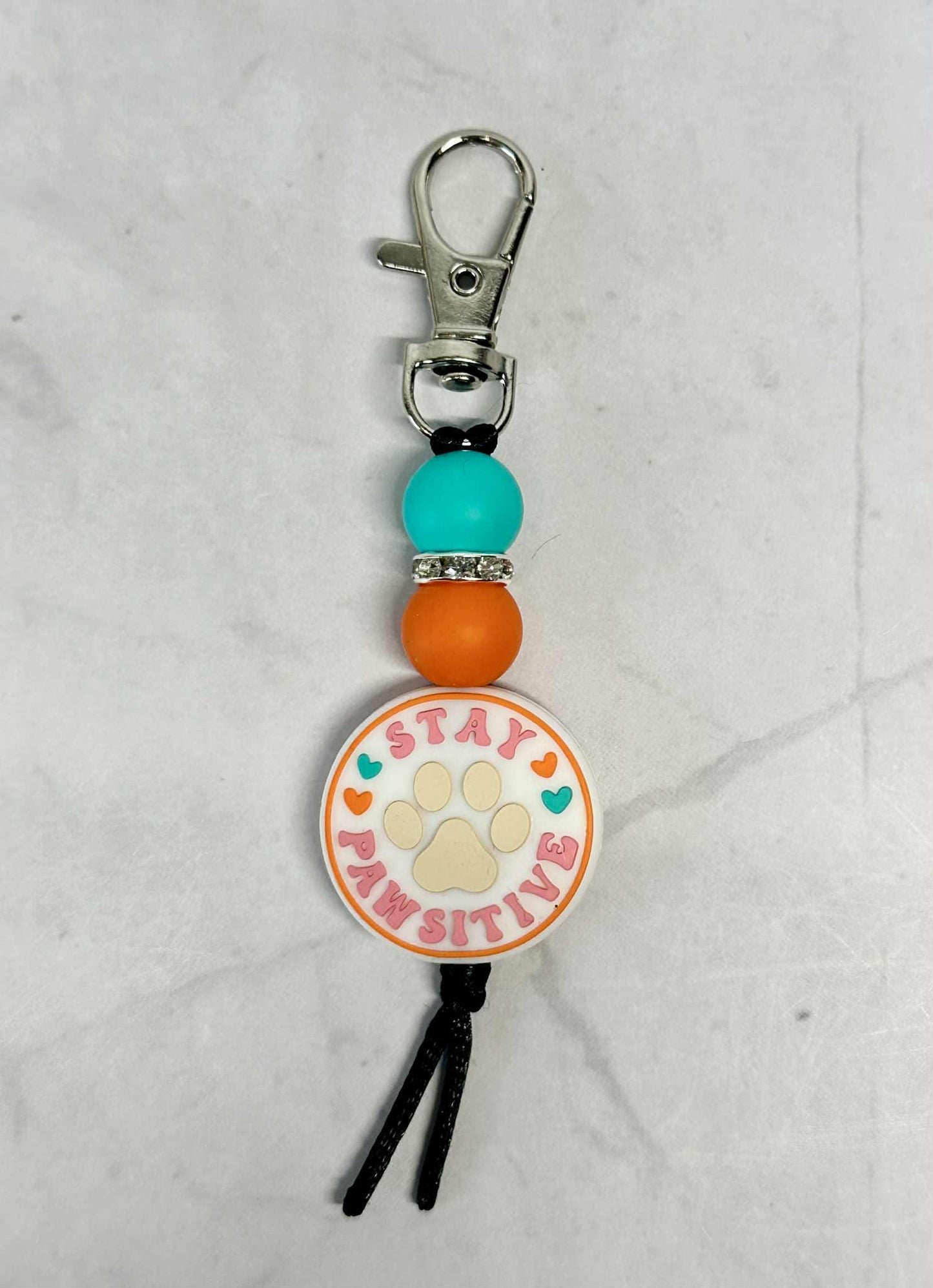 Stay Pawsitive Keychain, Silicone Bead Keychain, Zipper Pull