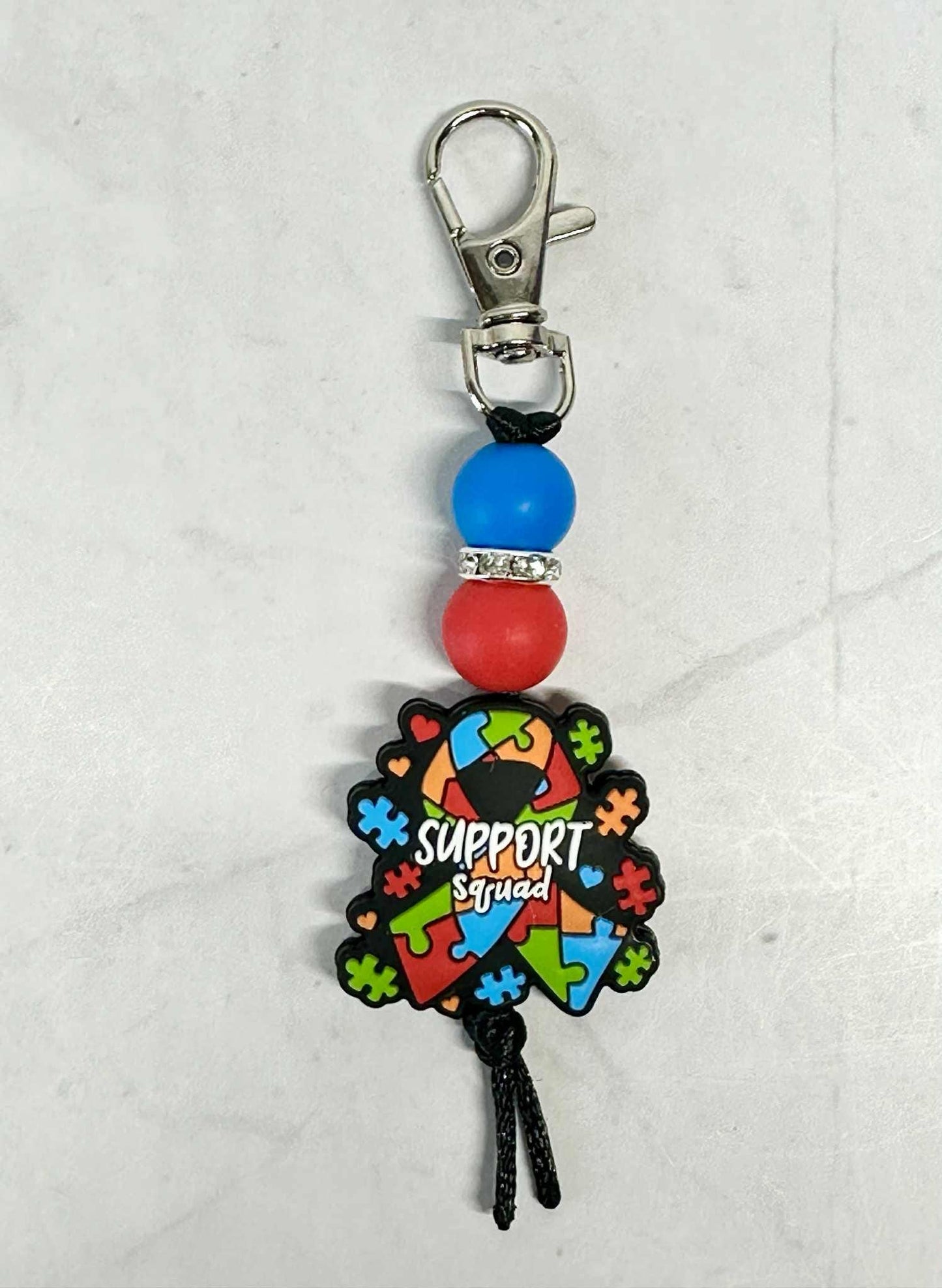 Autism Support Squad Keychain, Silicone Bead Keychain, Zipper Pull