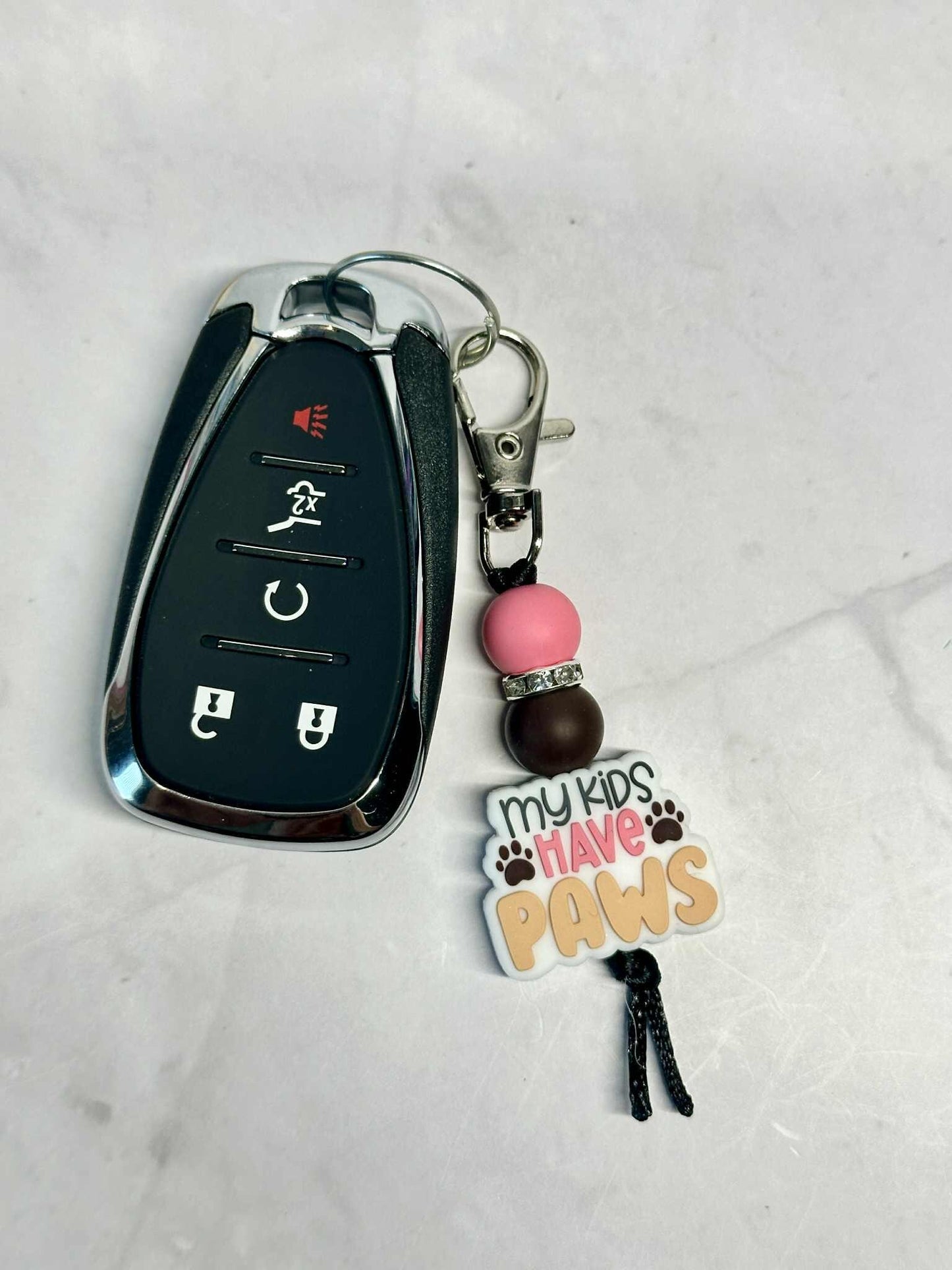 My Kids Have Paws White Keychain, Silicone Bead Keychain, Zipper Pull