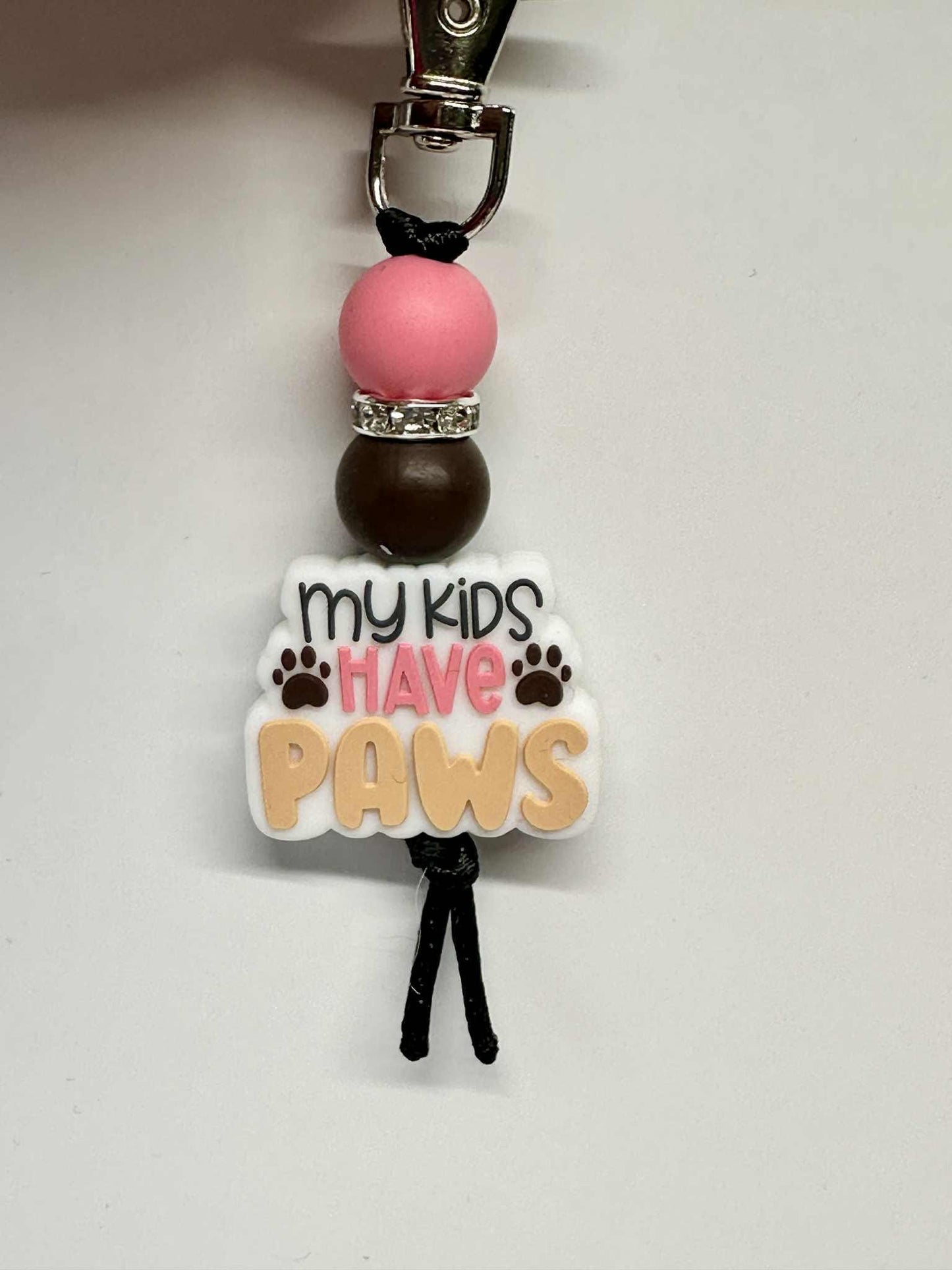 My Kids Have Paws White Keychain, Silicone Bead Keychain, Zipper Pull