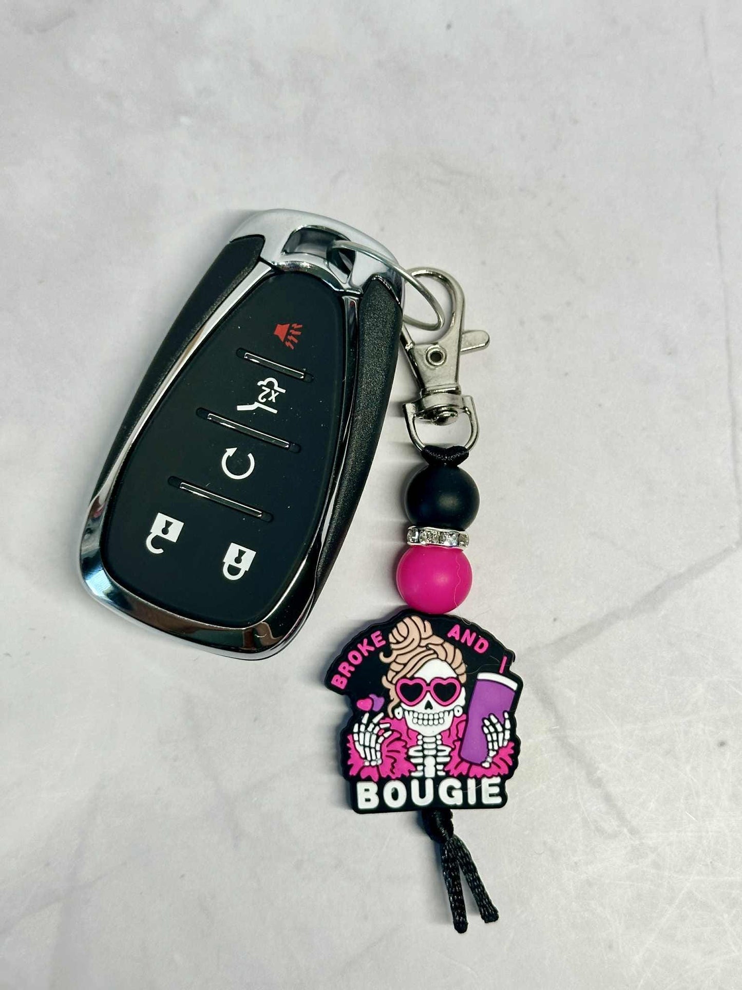 Broke and Bougie Skeleton Keychain, Silicone Bead Keychain, Zipper Pull