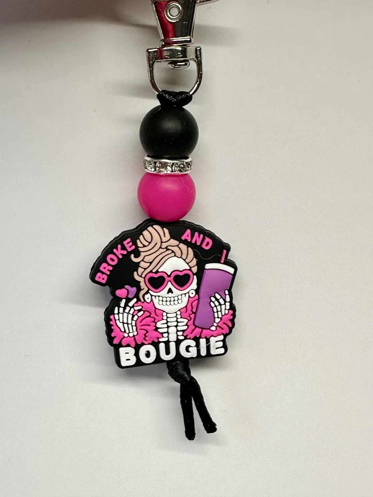 Broke and Bougie Skeleton Keychain, Silicone Bead Keychain, Zipper Pull