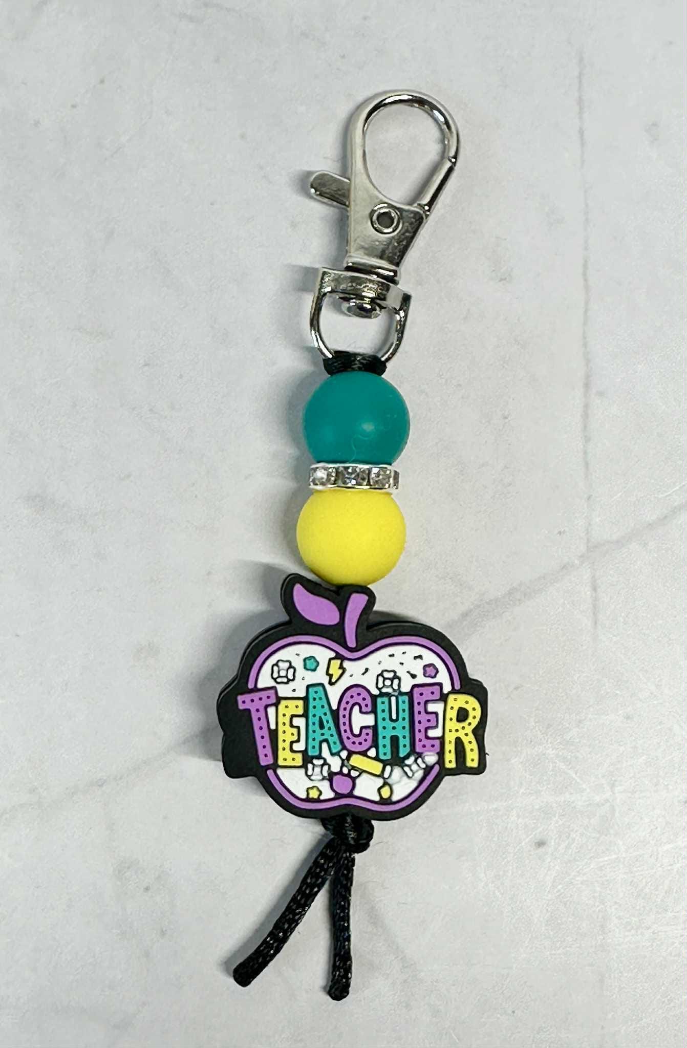 Teacher Apple Keychain, Silicone Bead Keychain, Zipper Pull