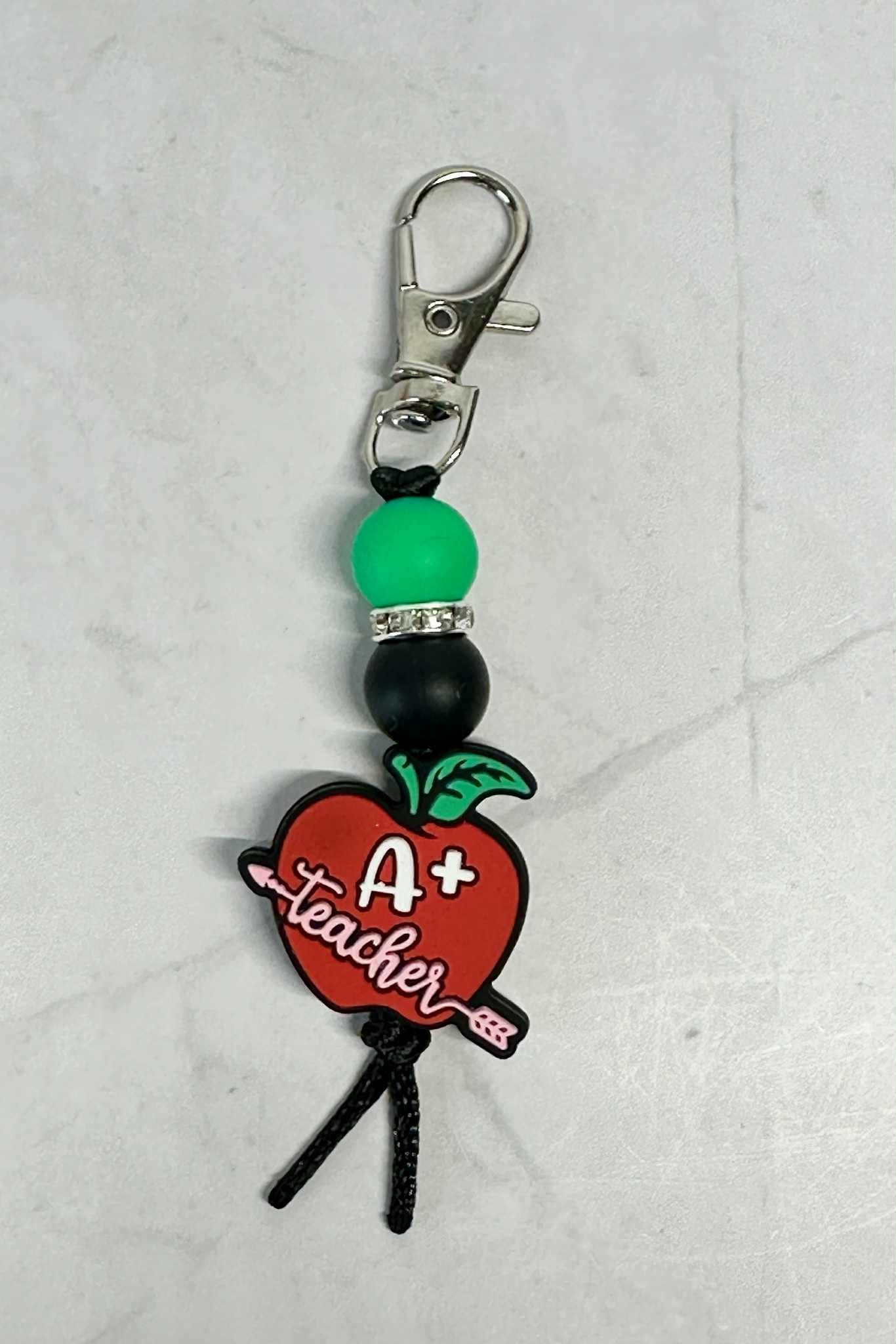 A+ Teacher Apple Keychain, Silicone Bead Keychain, Zipper Pull