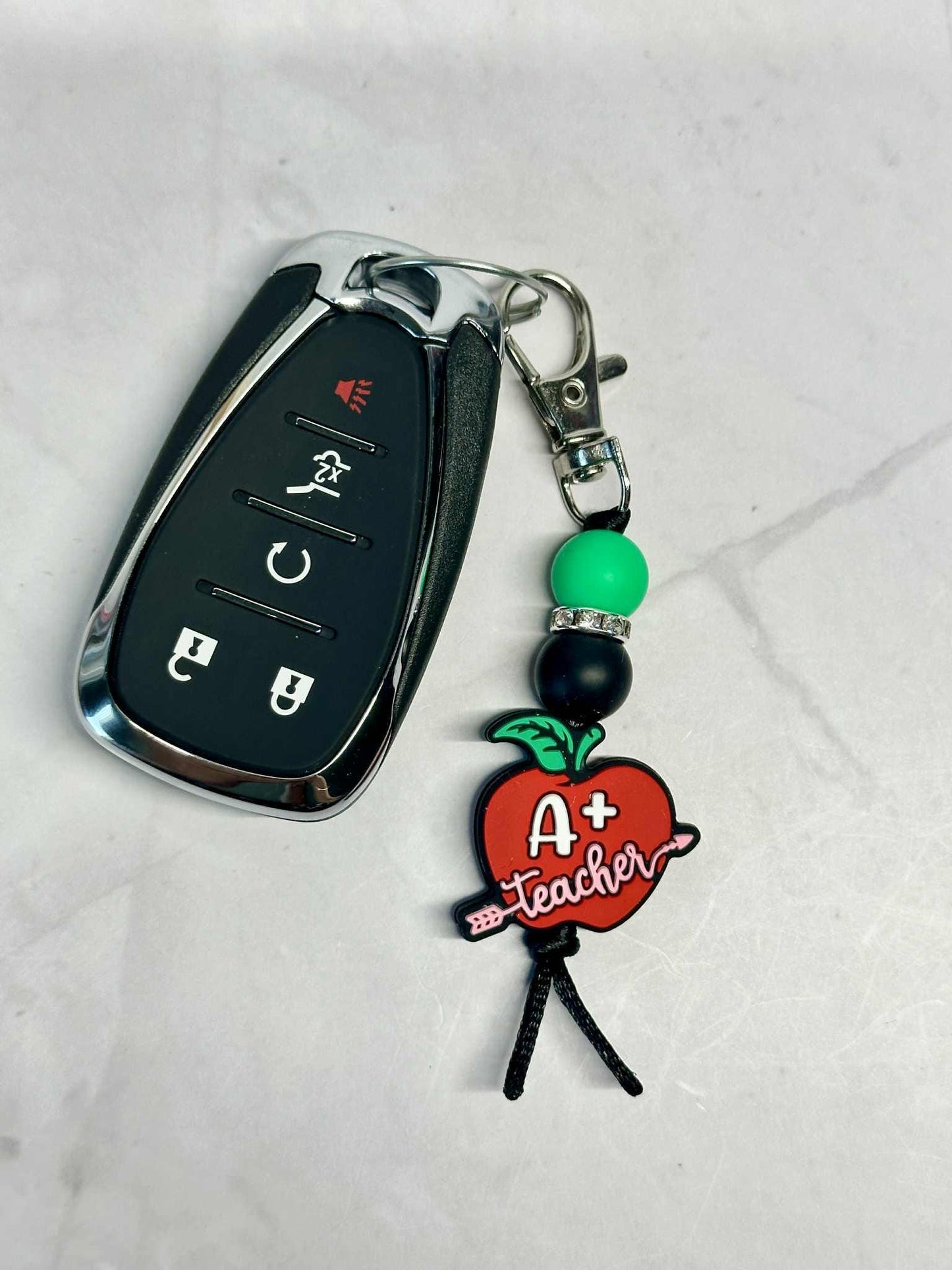 A+ Teacher Apple Keychain, Silicone Bead Keychain, Zipper Pull