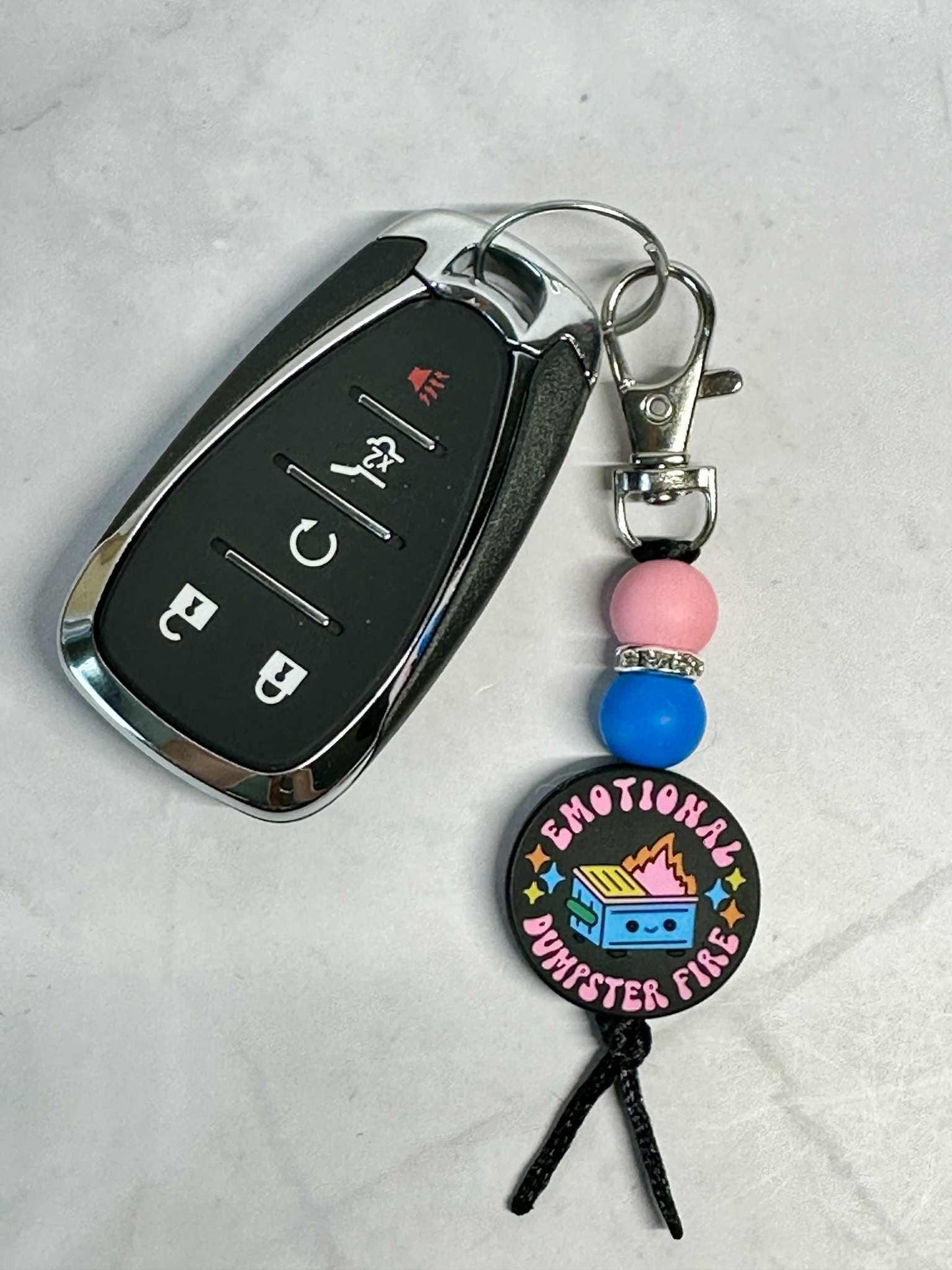 Emotional Dumpster Fire Keychain, Silicone Bead Keychain, Zipper Pull