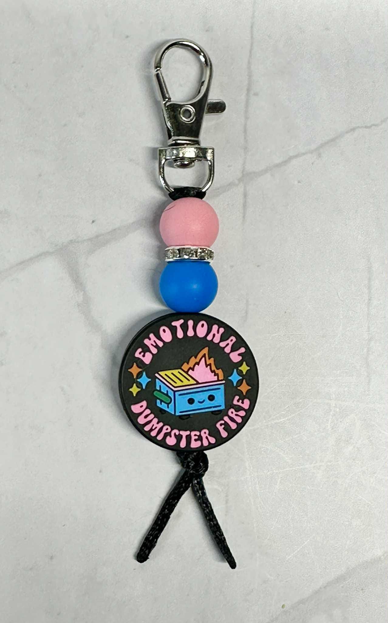 Emotional Dumpster Fire Keychain, Silicone Bead Keychain, Zipper Pull