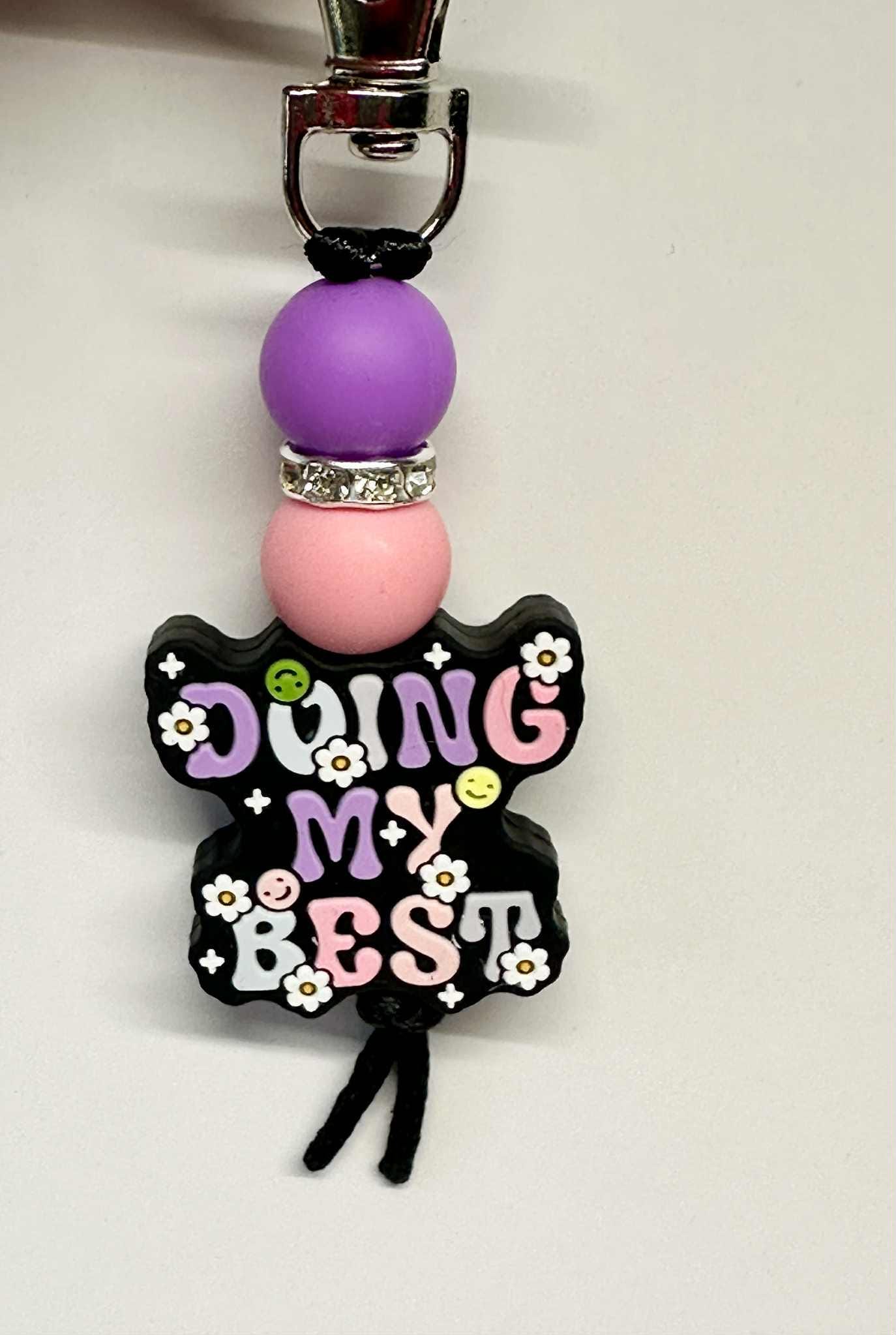 Pastel Doing My Best Keychain, Silicone Bead Keychain, Zipper Pull