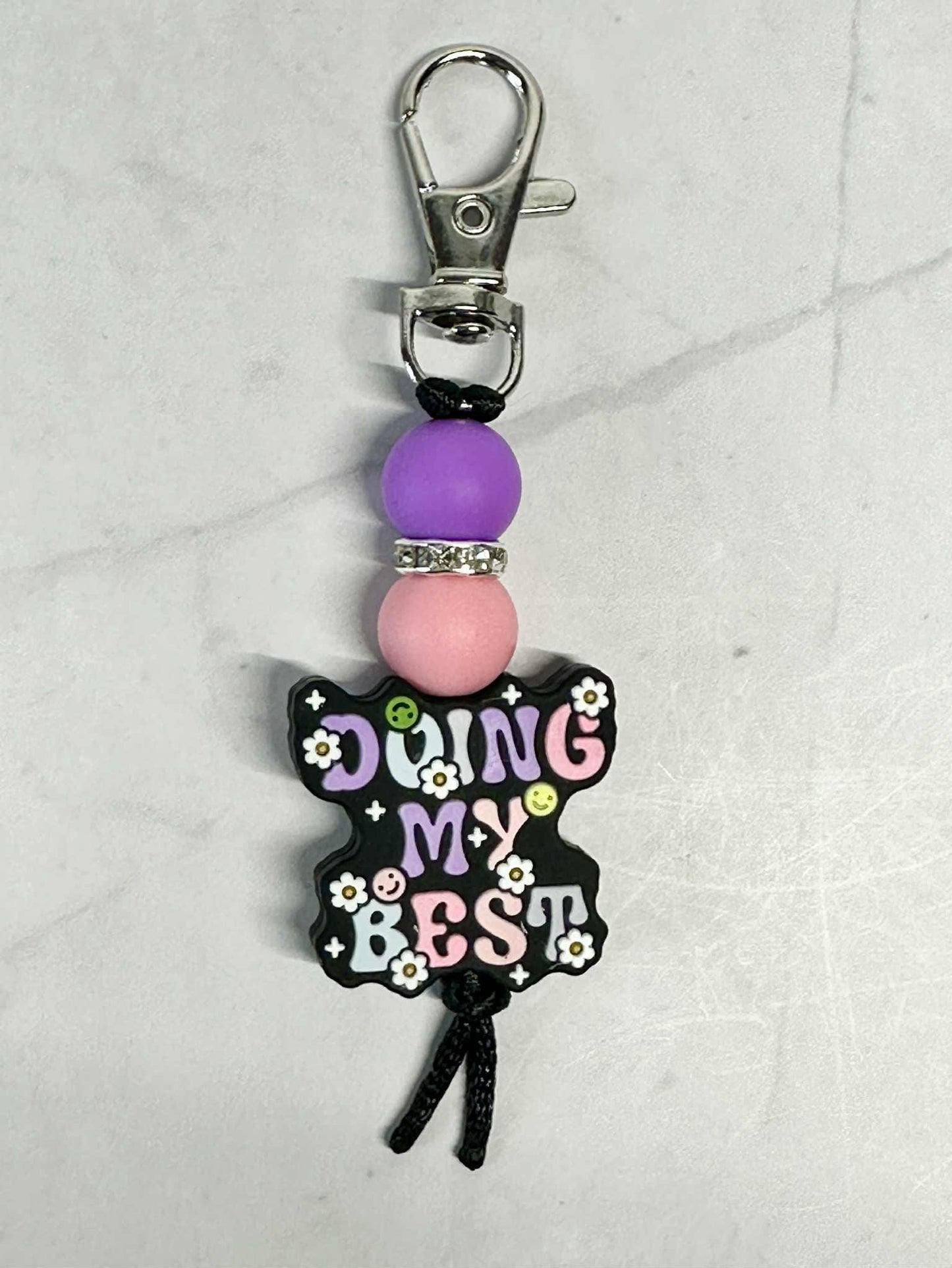 Pastel Doing My Best Keychain, Silicone Bead Keychain, Zipper Pull