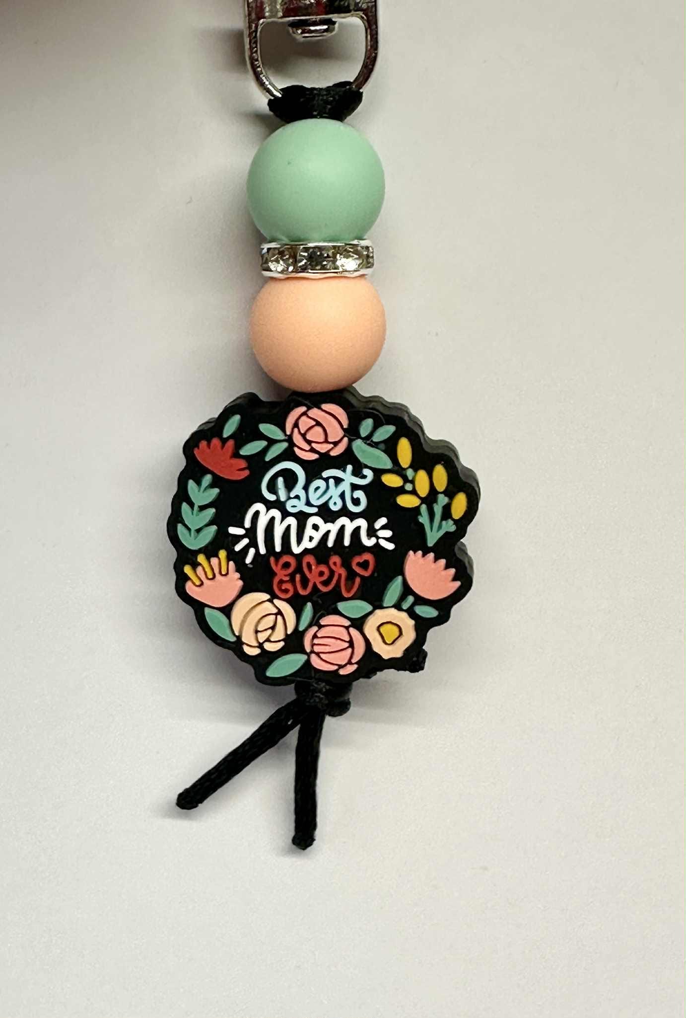 Best Mom Ever Flower Keychain, Silicone Bead Keychain, Zipper Pull