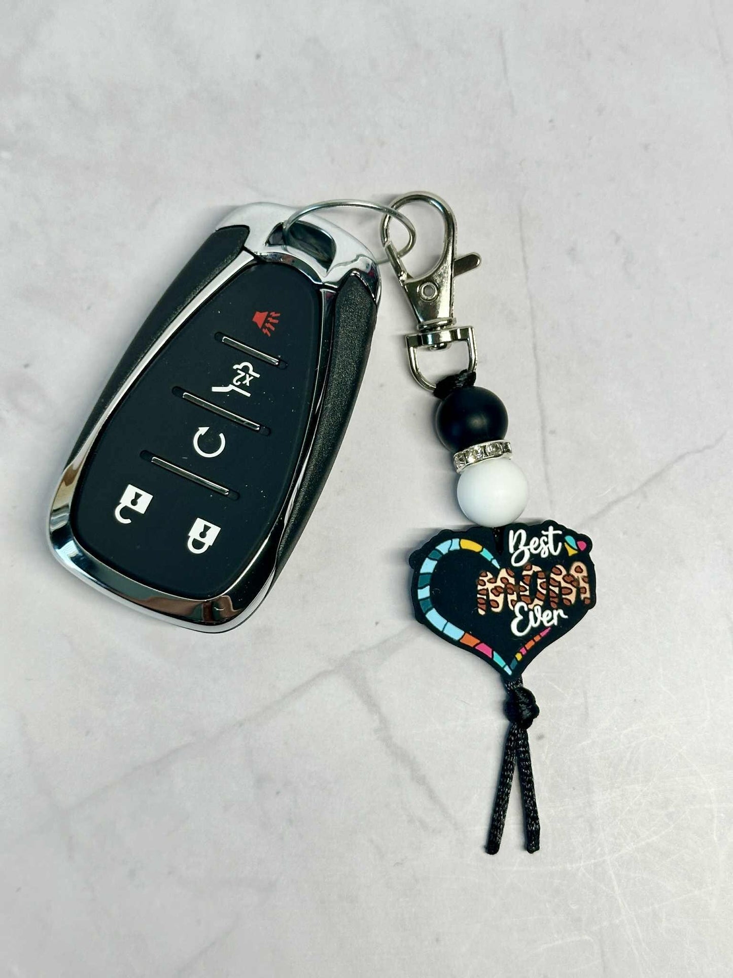 Best Mom Ever Heart Keychain, Silicone Bead Keychain, Zipper Pull