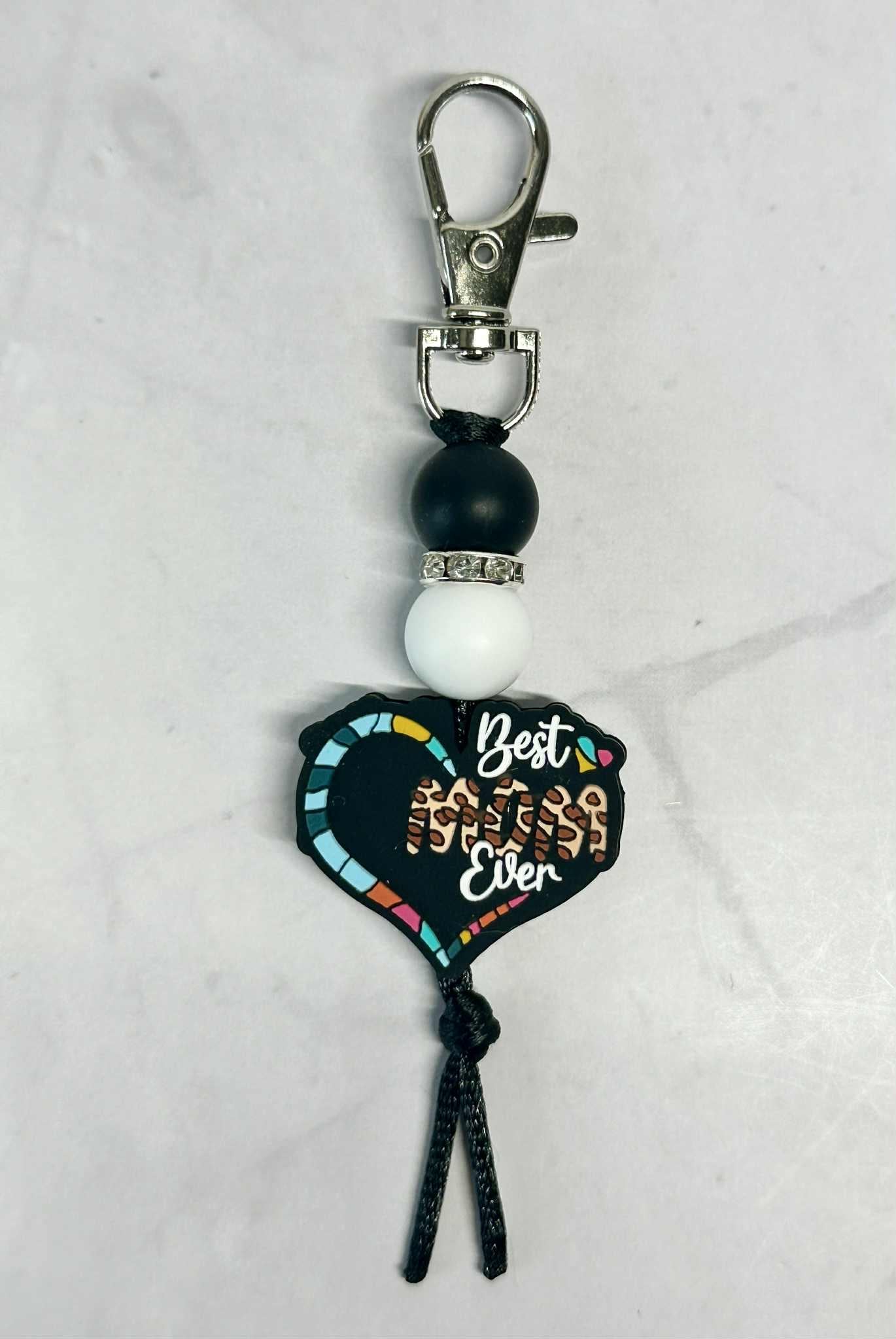 Best Mom Ever Heart Keychain, Silicone Bead Keychain, Zipper Pull