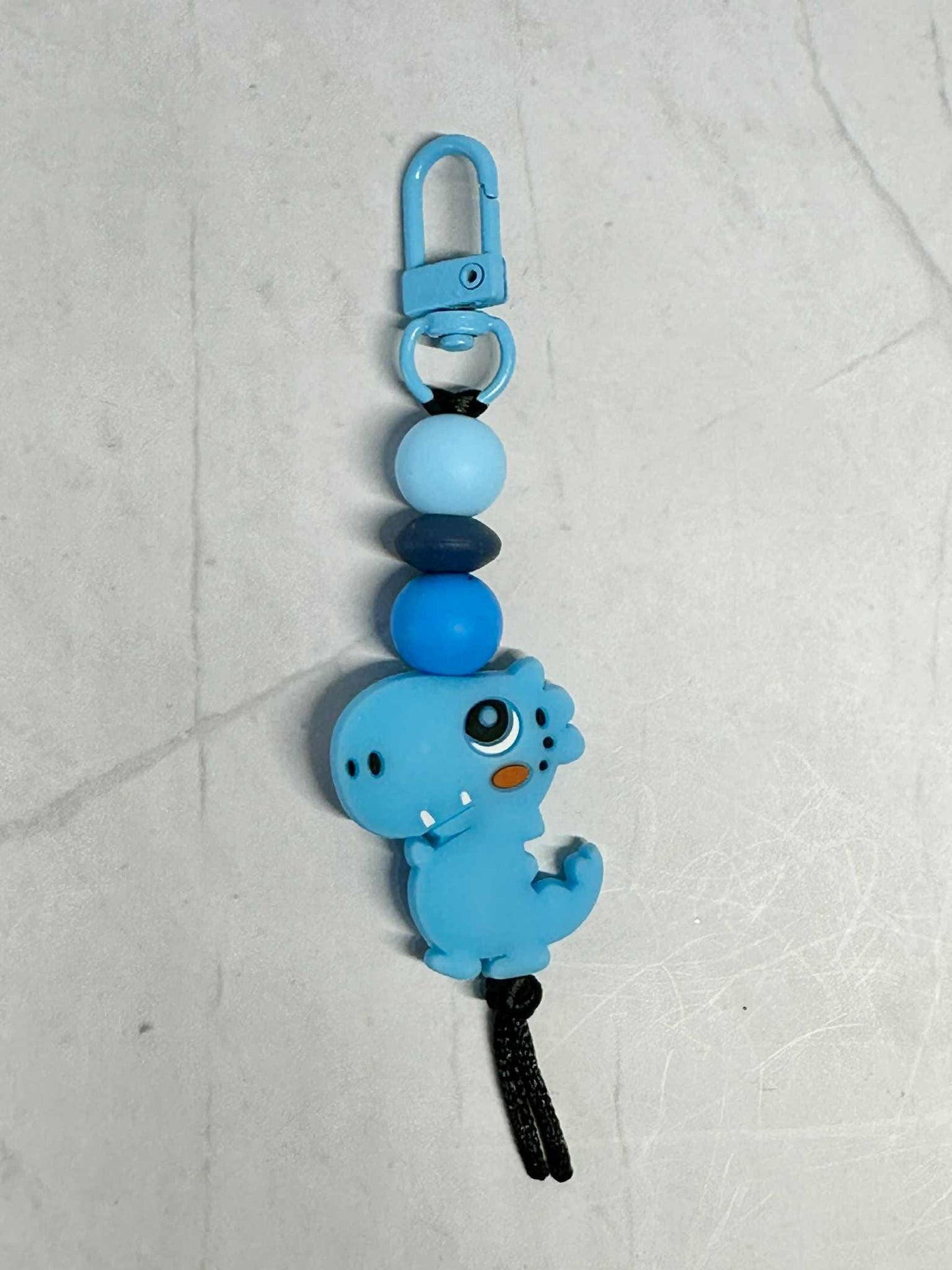 Cute Blue Dinosaur Keychain, Silicone Bead Keychain, Zipper Pull